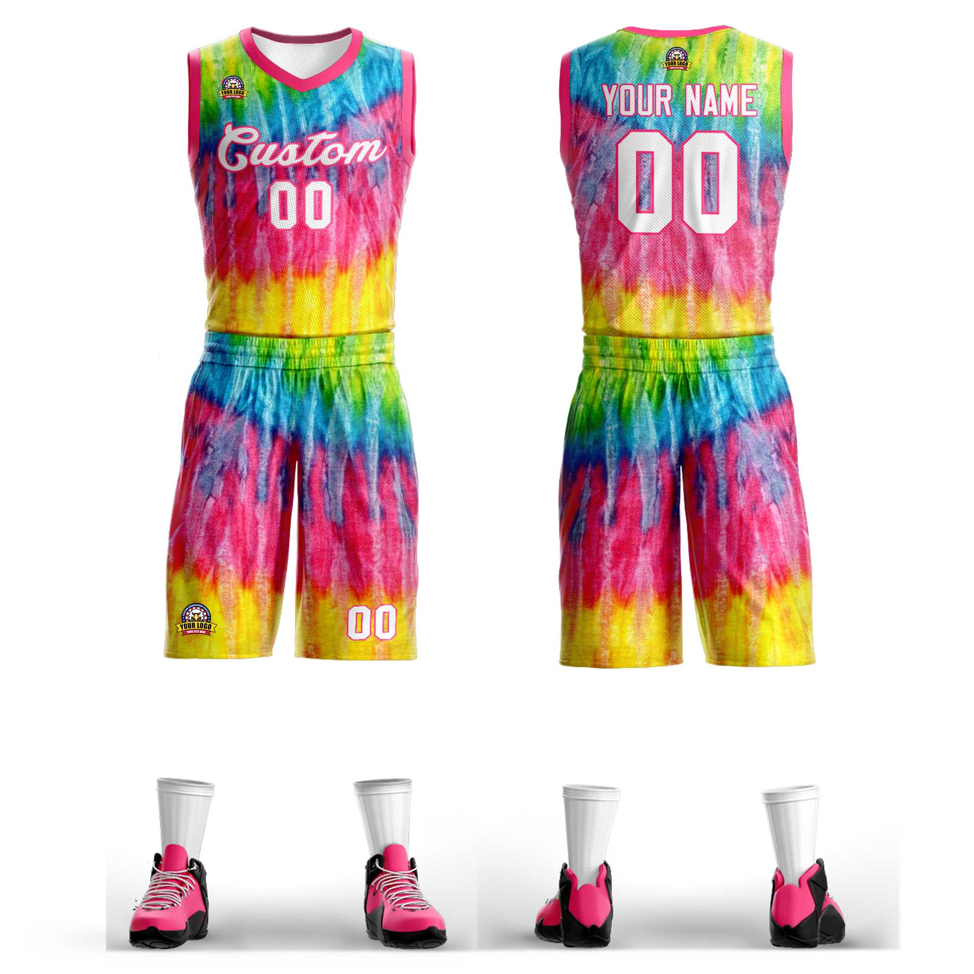 Custom Pink White-Pink Graffiti Pattern Kits Mesh Basketball Jersey