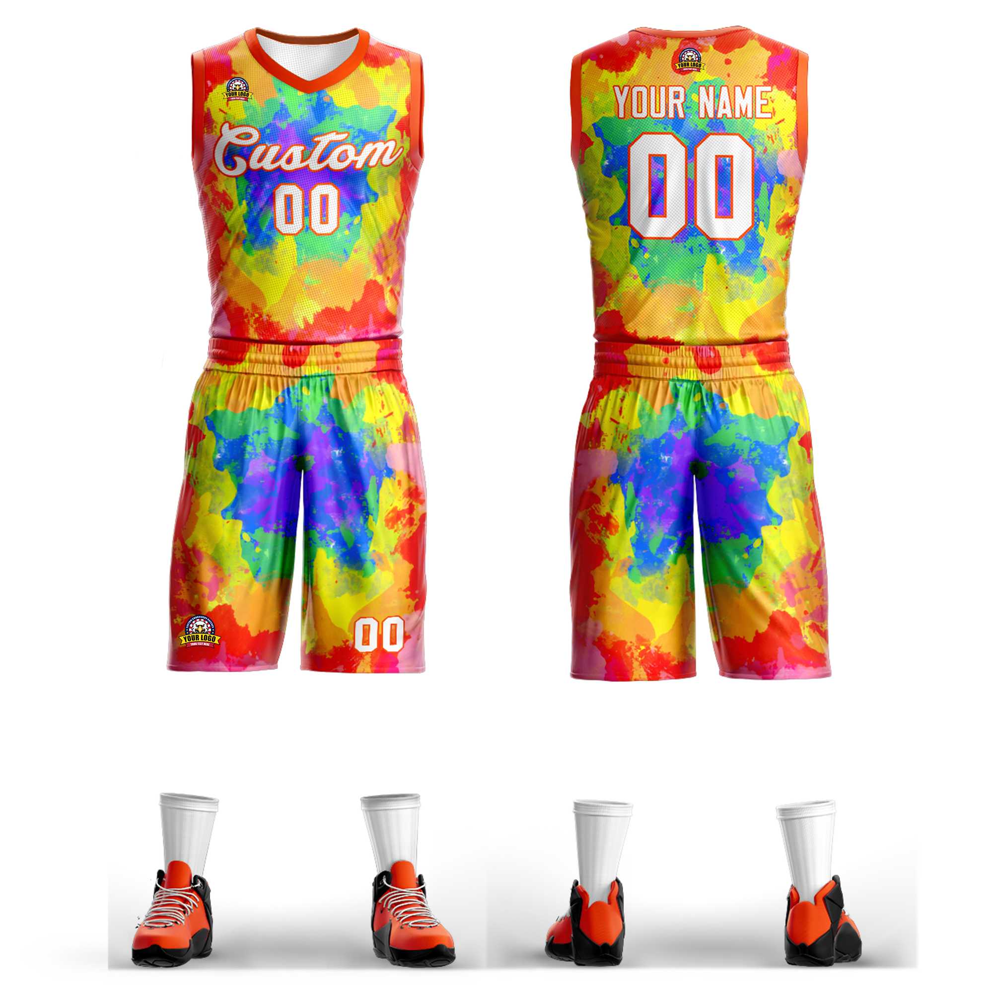 Custom Red White-Orange Graffiti Pattern Kits Mesh Basketball Jersey