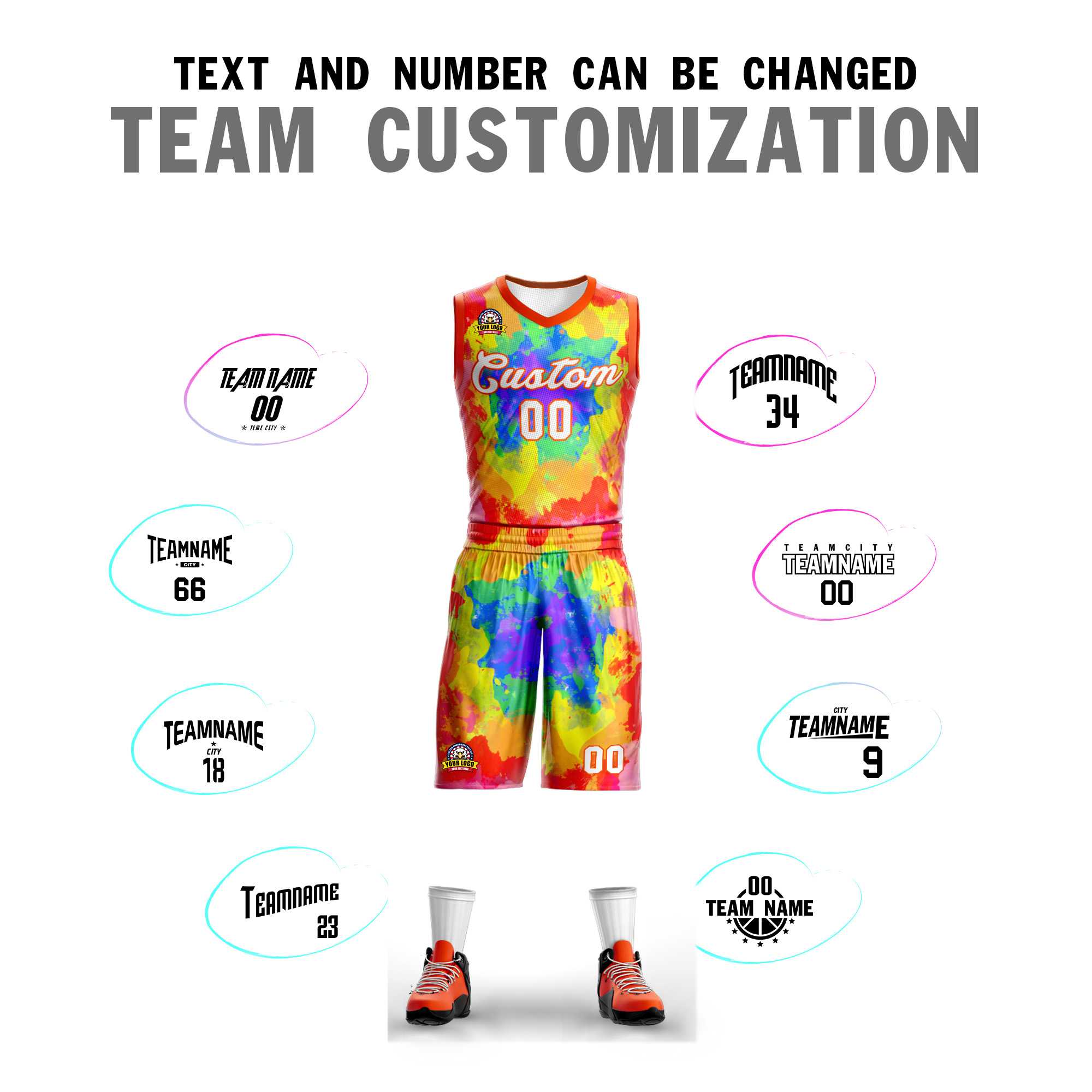 Custom Red White-Orange Graffiti Pattern Kits Mesh Basketball Jersey