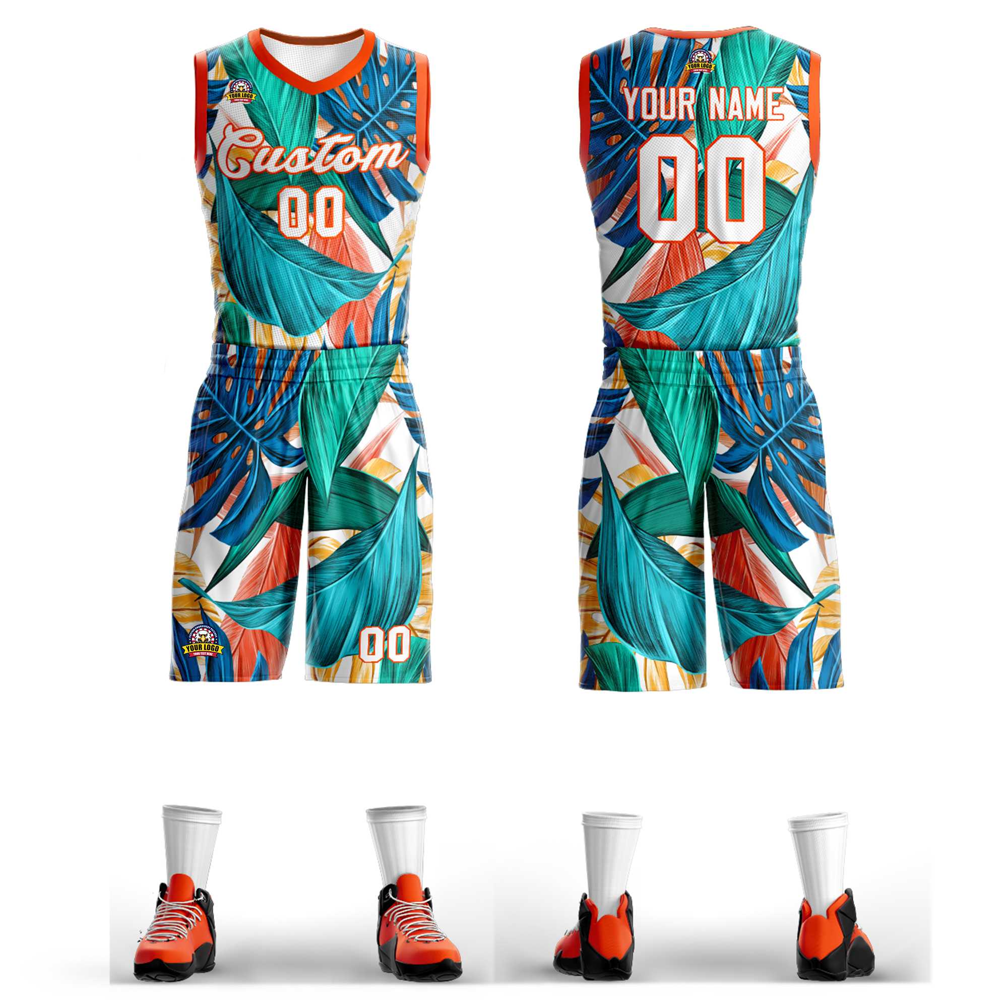 Custom Green White-Orange Graffiti Pattern Kits Mesh Basketball Jersey