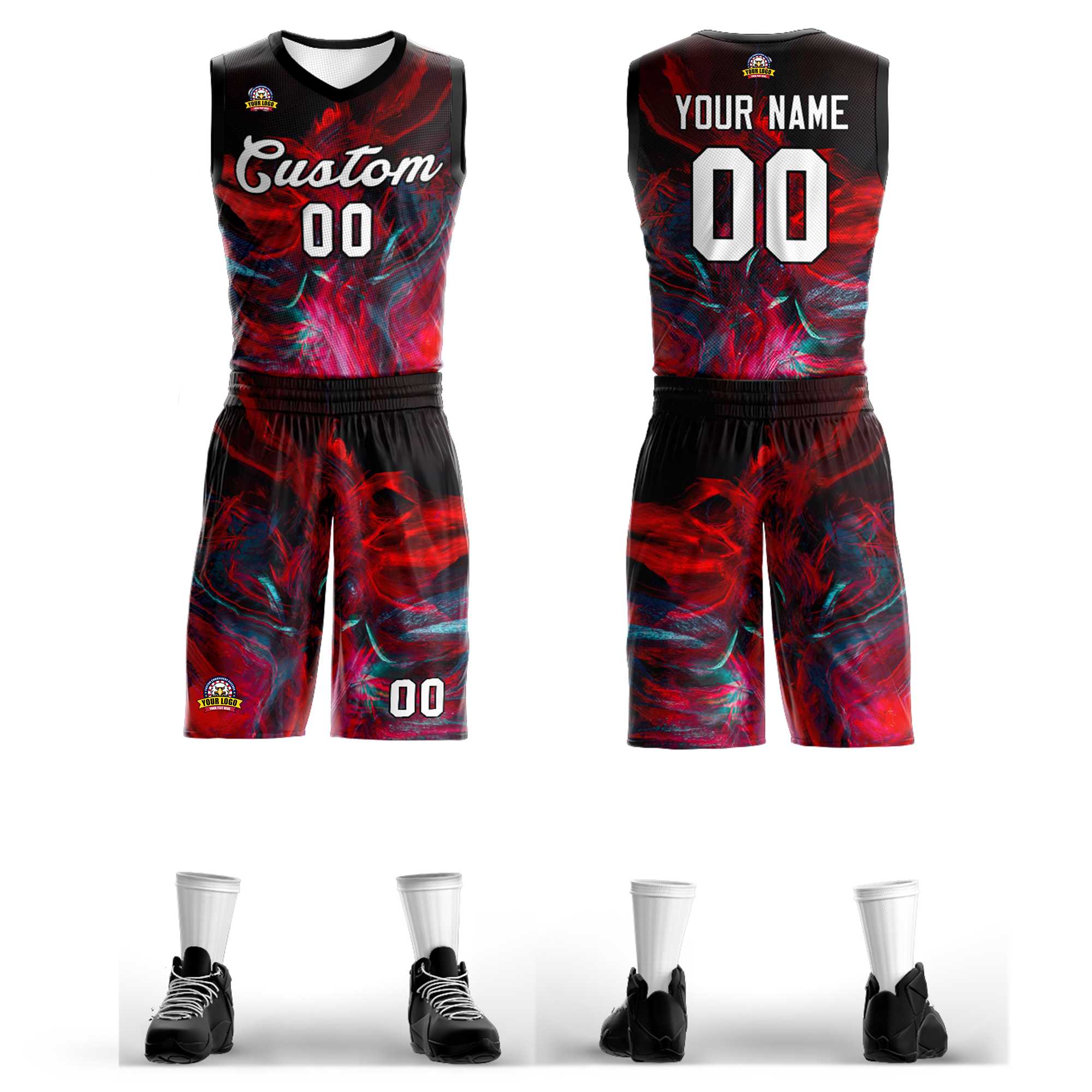 Custom Black White-Black Graffiti Pattern Kits Mesh Basketball Jersey