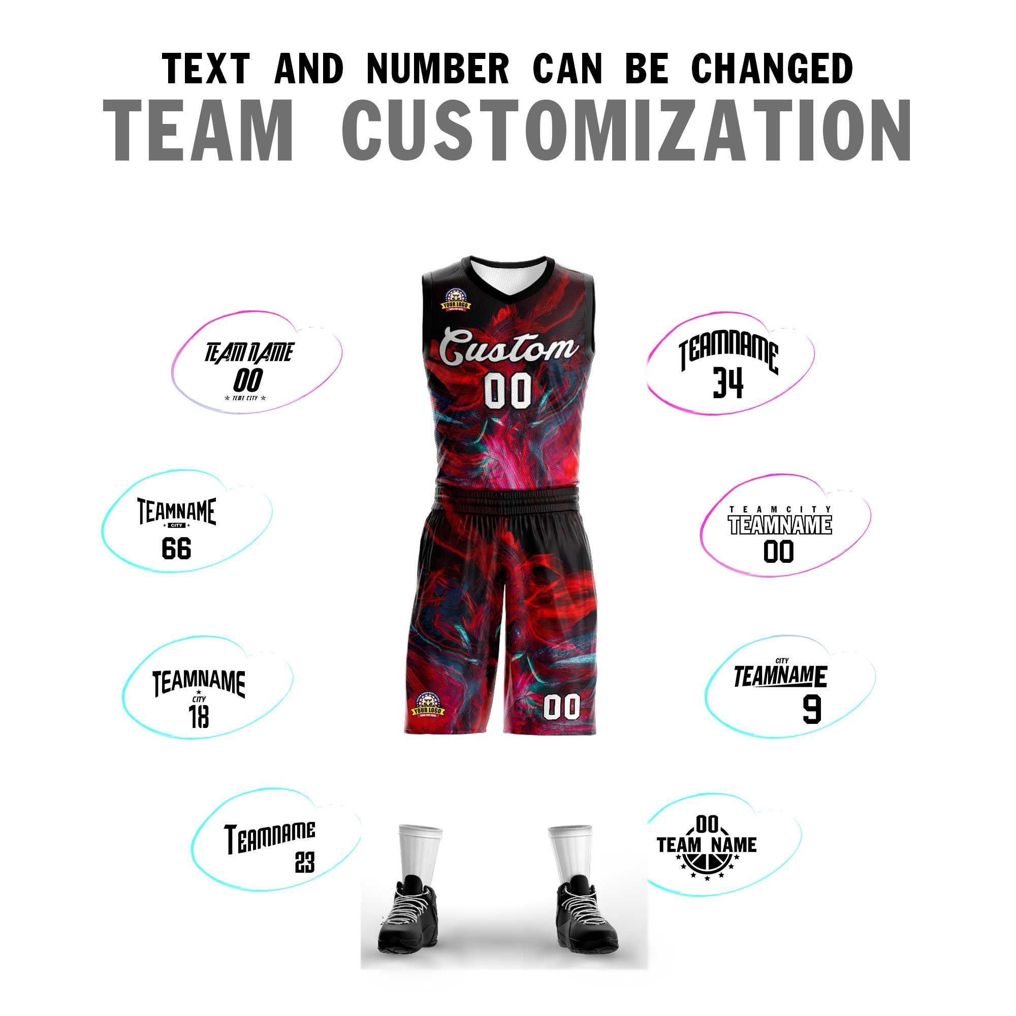 Custom Black White-Black Graffiti Pattern Kits Mesh Basketball Jersey