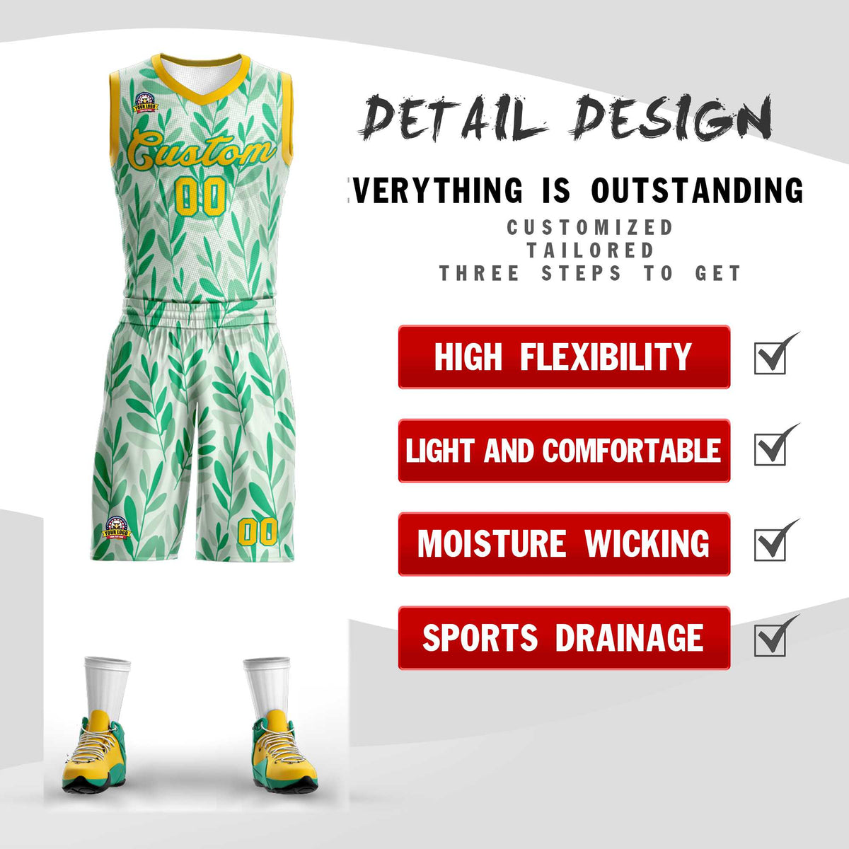 Custom Green Yellow-Yellow Graffiti Pattern Kits Mesh Basketball Jersey