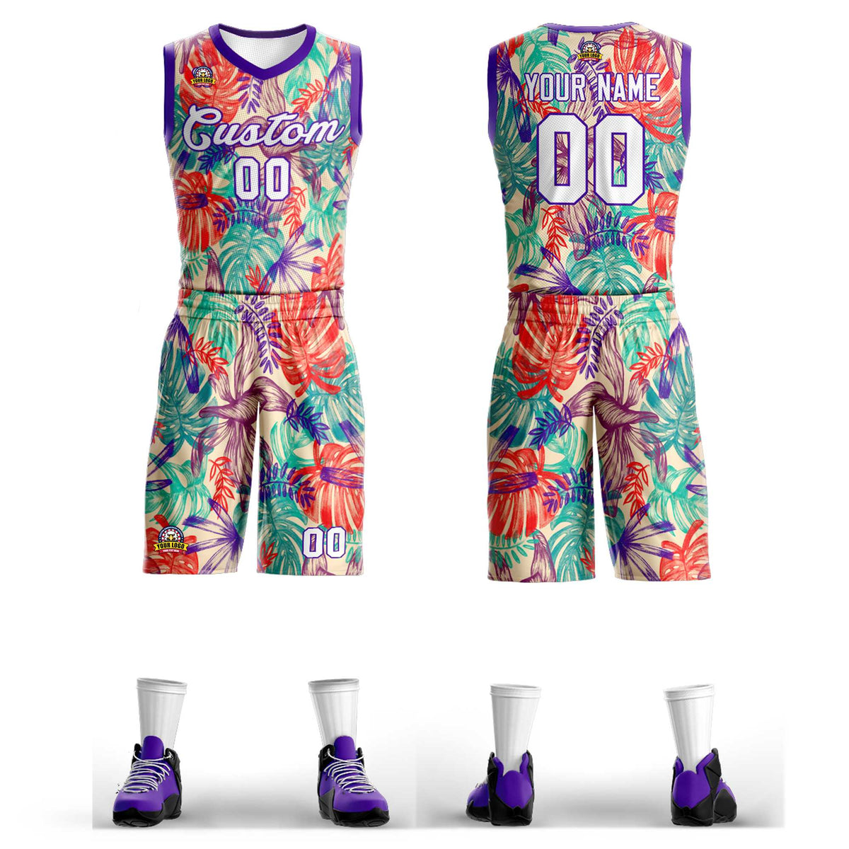 Custom Green White-Purple Graffiti Pattern Kits Mesh Basketball Jersey
