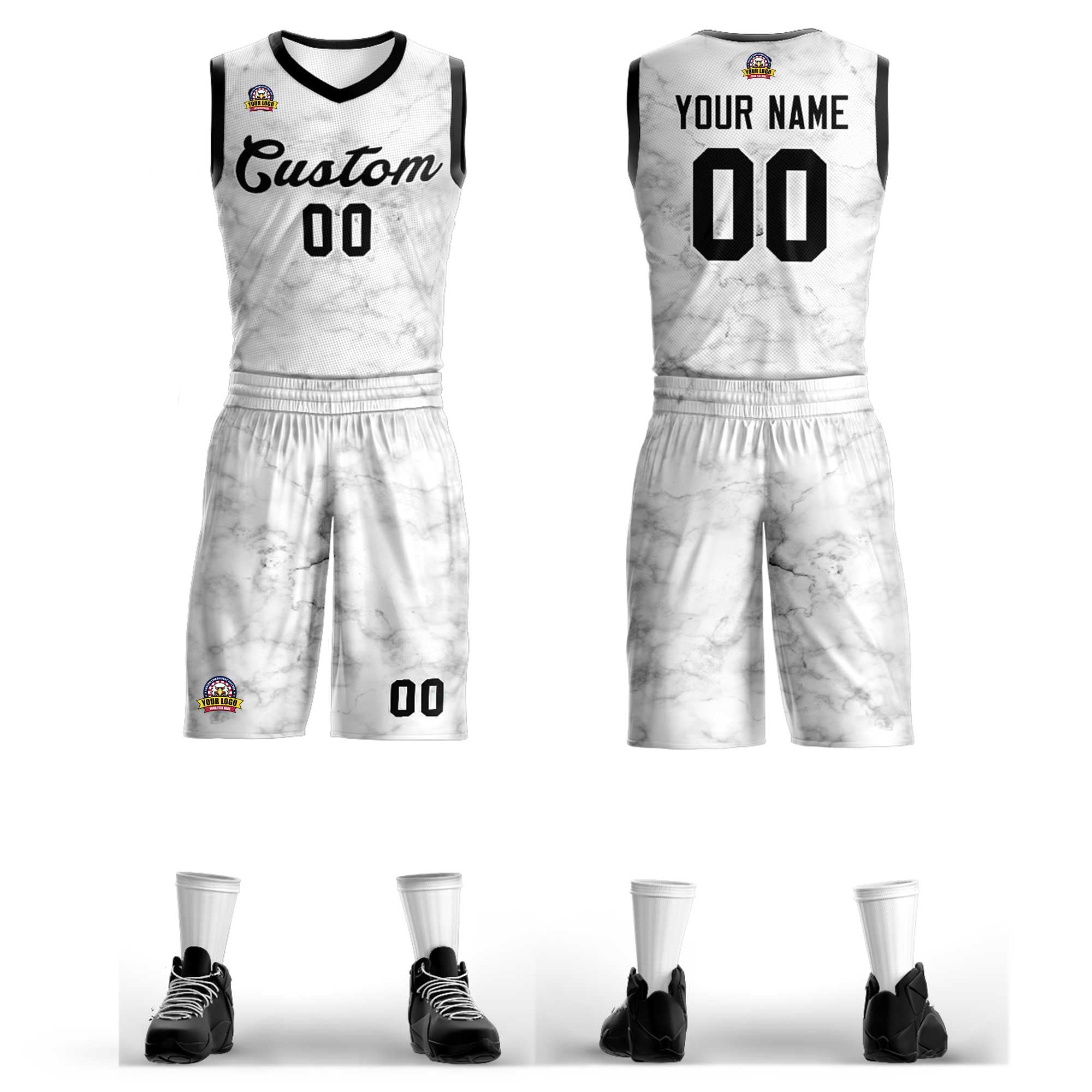 Custom White Black-White Graffiti Pattern Kits Mesh Basketball Jersey