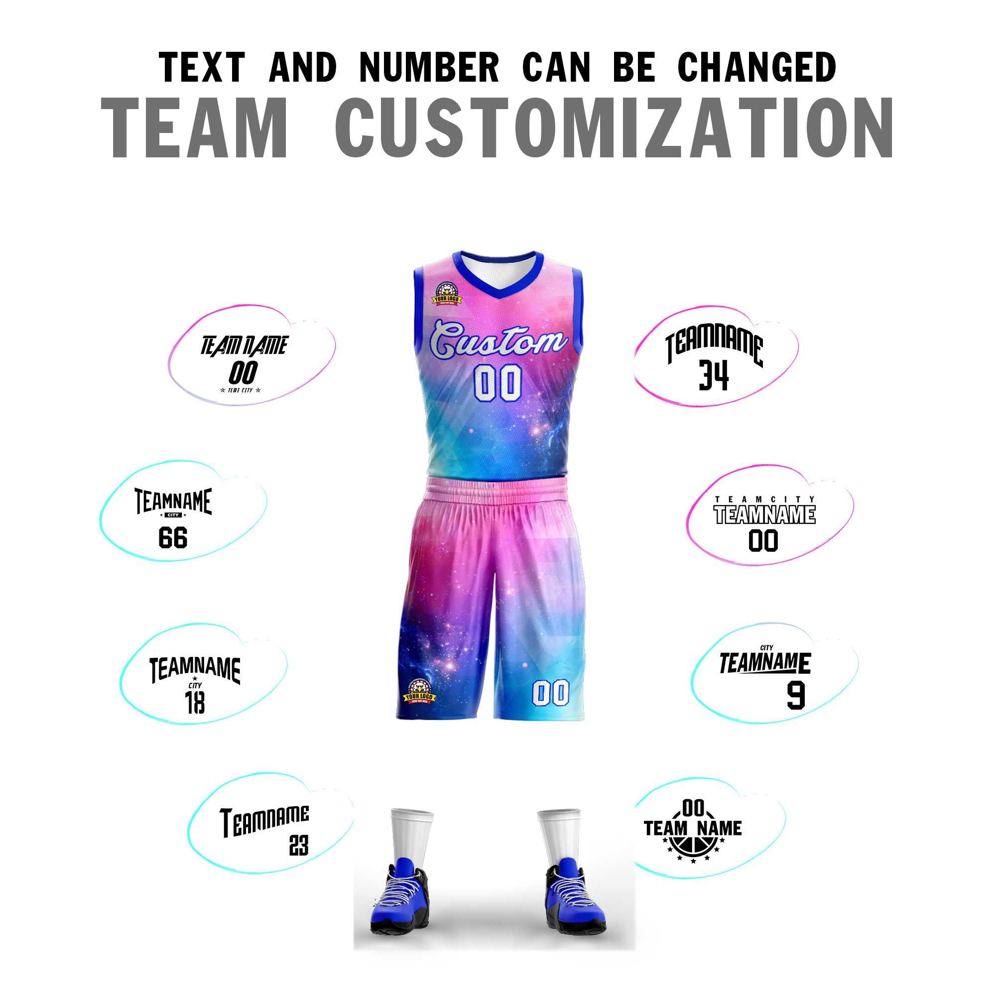 Custom Pink White-Royal Graffiti Pattern Kits Mesh Basketball Jersey