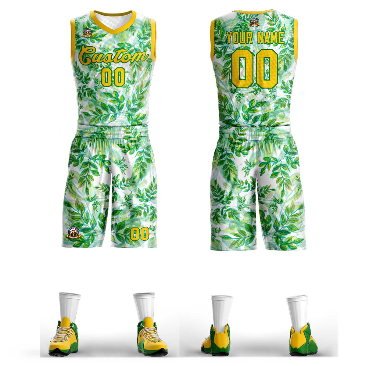 Custom Green Yellow-Yellow Graffiti Pattern Kits Mesh Basketball Jersey