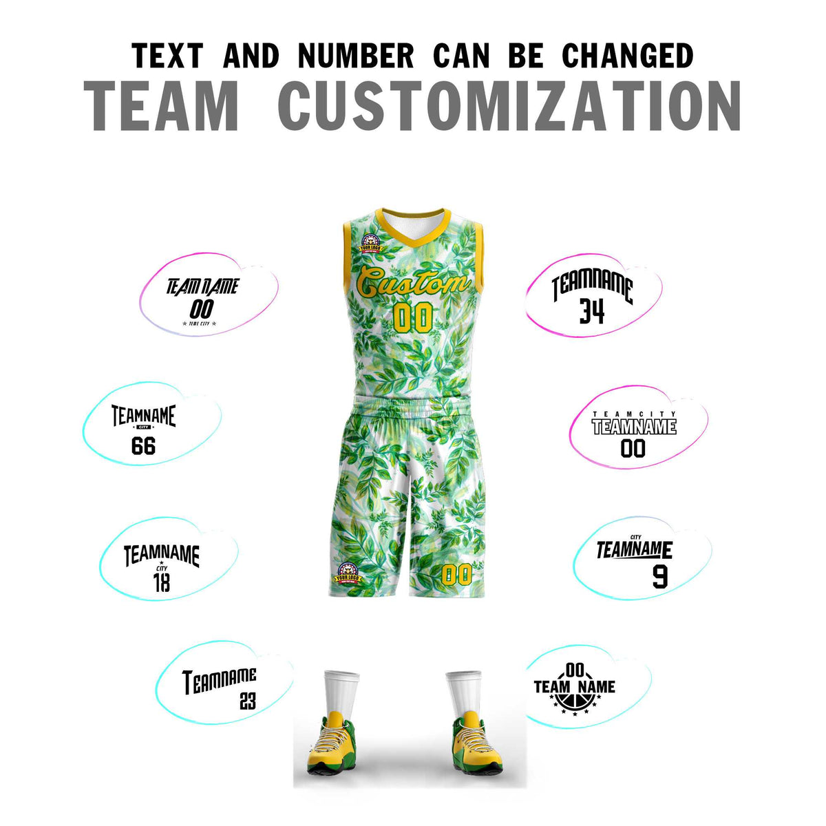 Custom Green Yellow-Yellow Graffiti Pattern Kits Mesh Basketball Jersey
