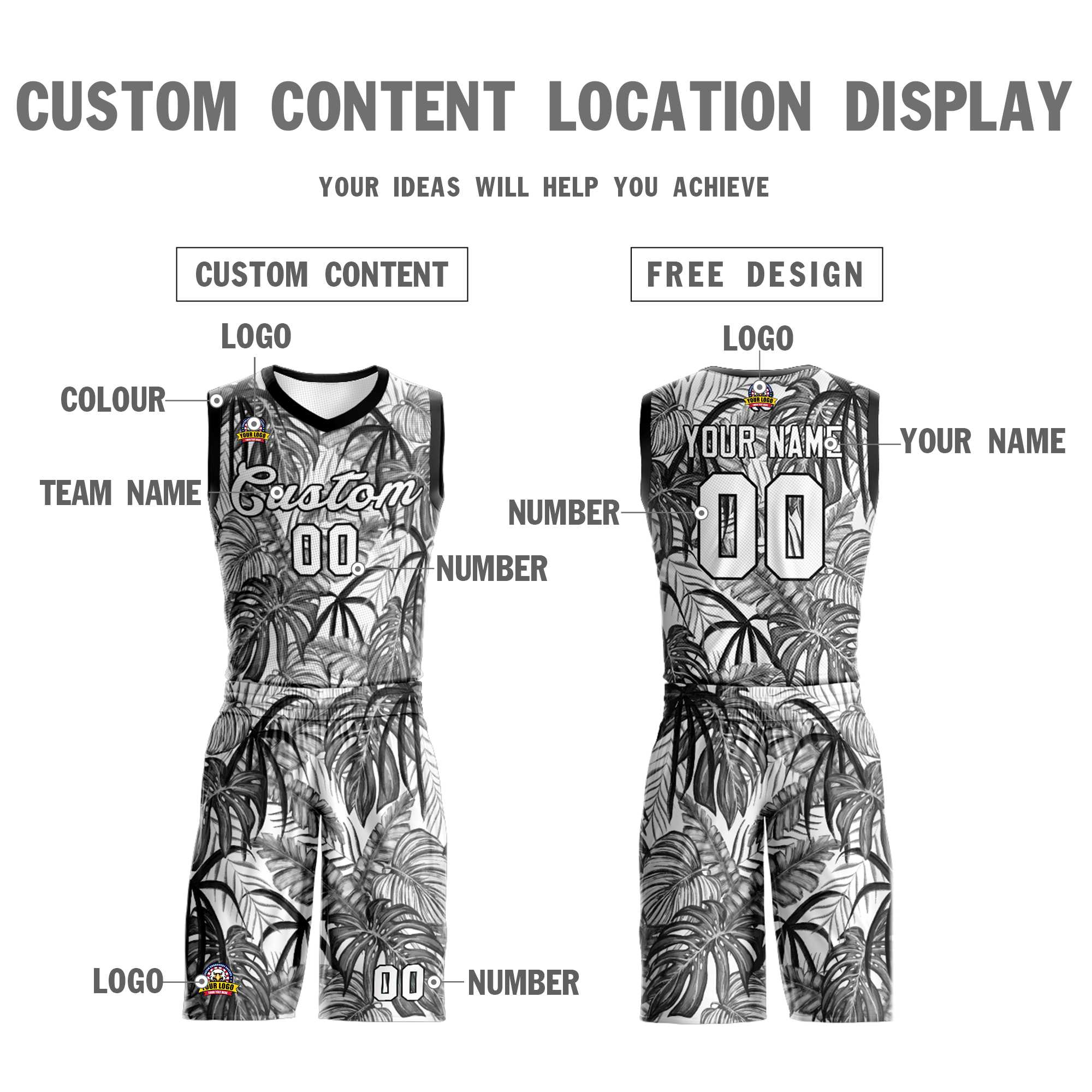 Maillot de basket-ball personnalisé en maille avec motif graffiti noir, blanc et noir