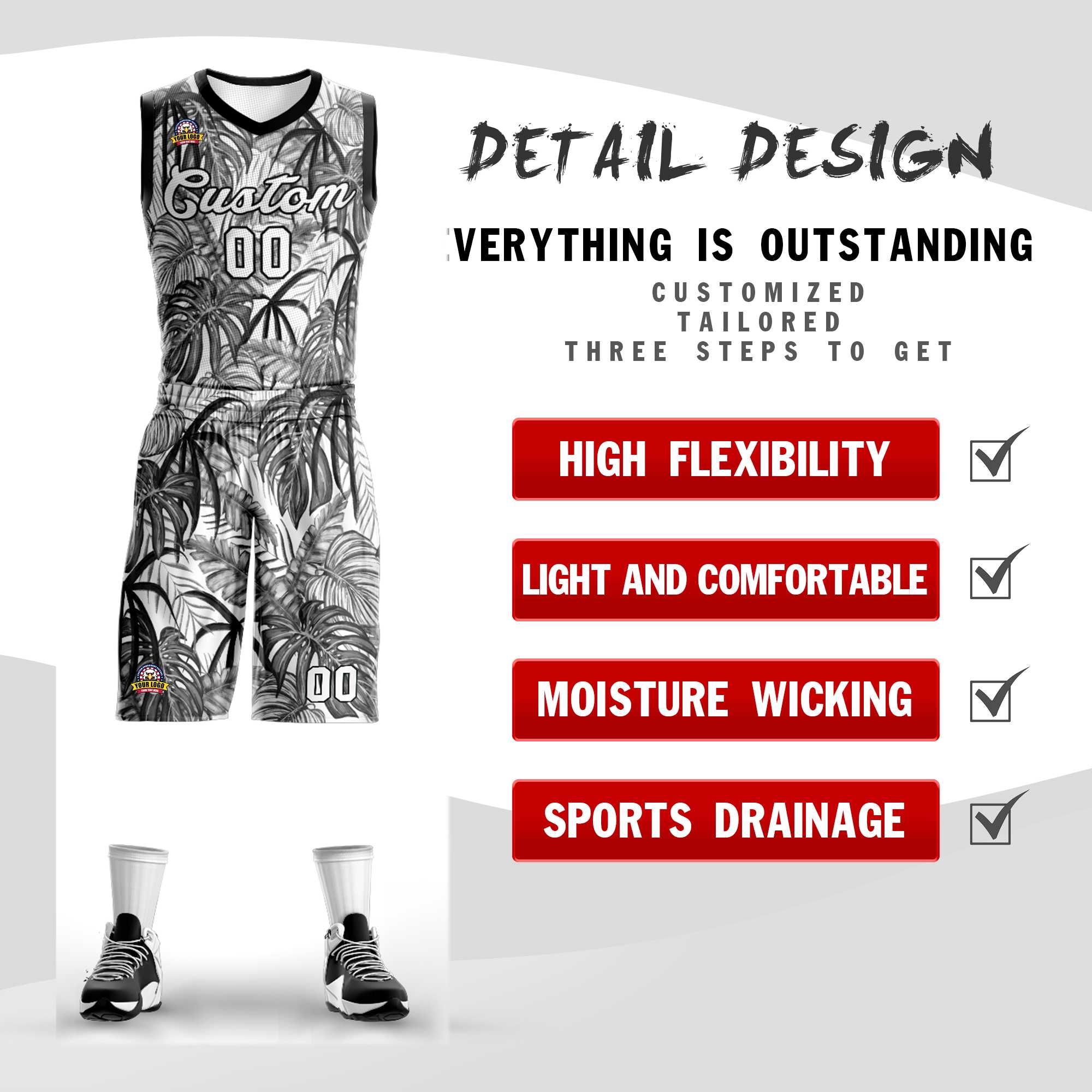Maillot de basket-ball personnalisé en maille avec motif graffiti noir, blanc et noir
