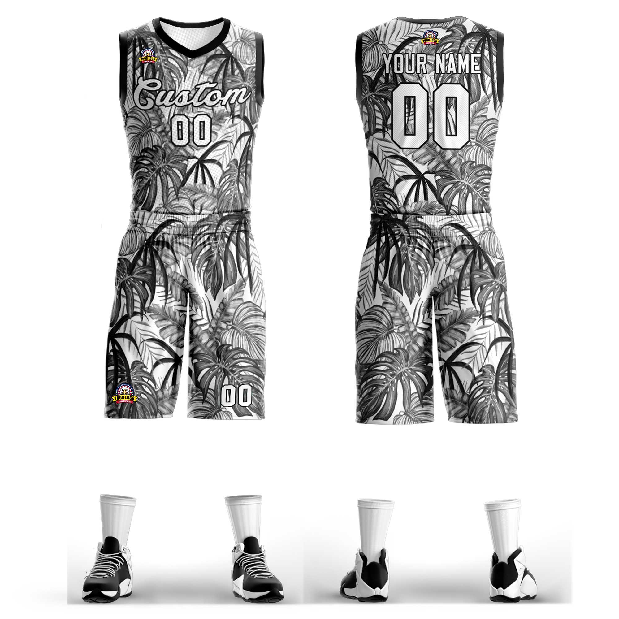 Maillot de basket-ball personnalisé en maille avec motif graffiti noir, blanc et noir