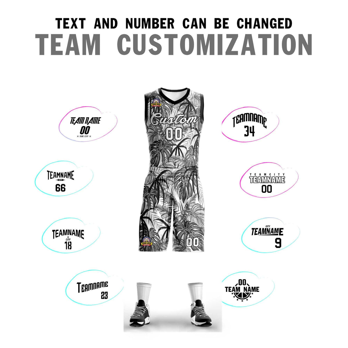 Custom Black White-Black Graffiti Pattern Kits Mesh Basketball Jersey