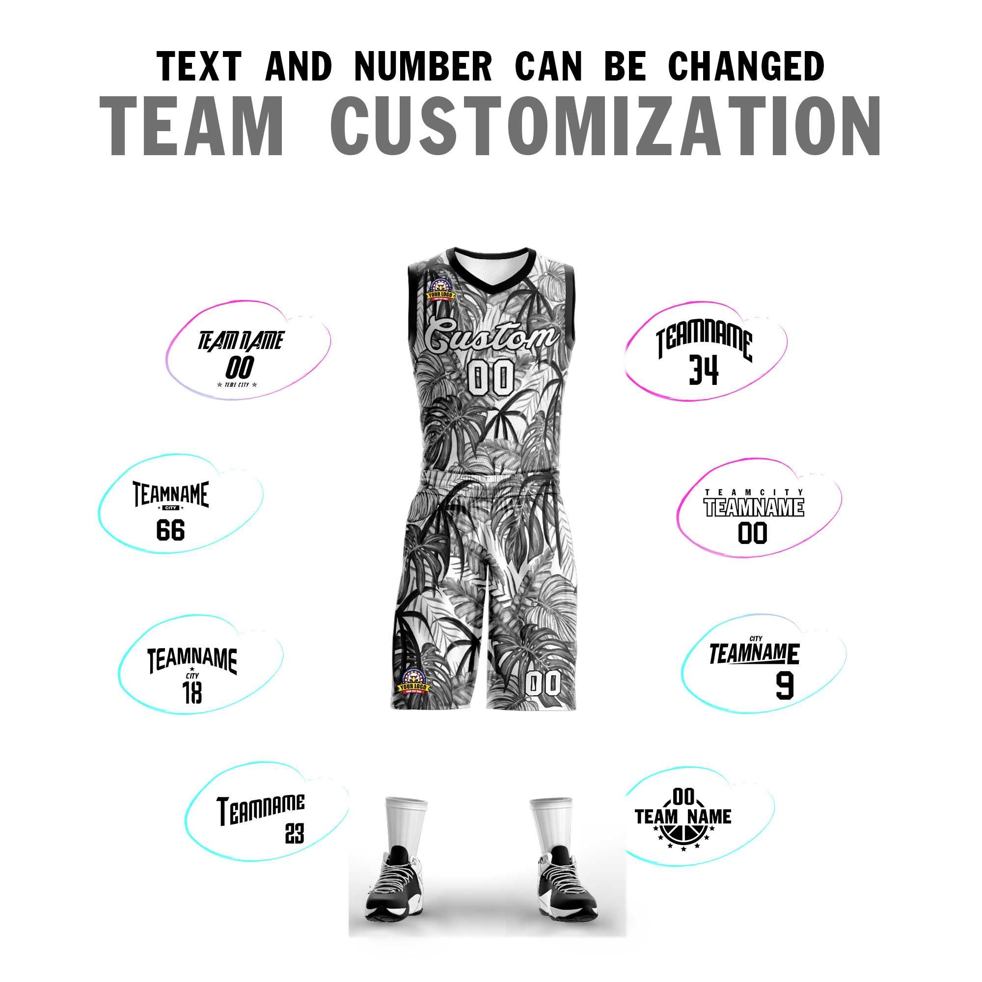 Maillot de basket-ball personnalisé en maille avec motif graffiti noir, blanc et noir