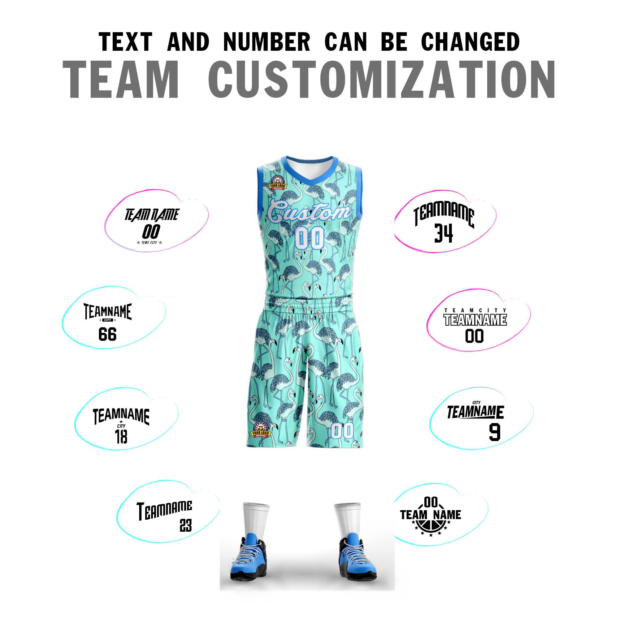 Custom Green White-Powder Blue Graffiti Pattern Kits Mesh Basketball Jersey
