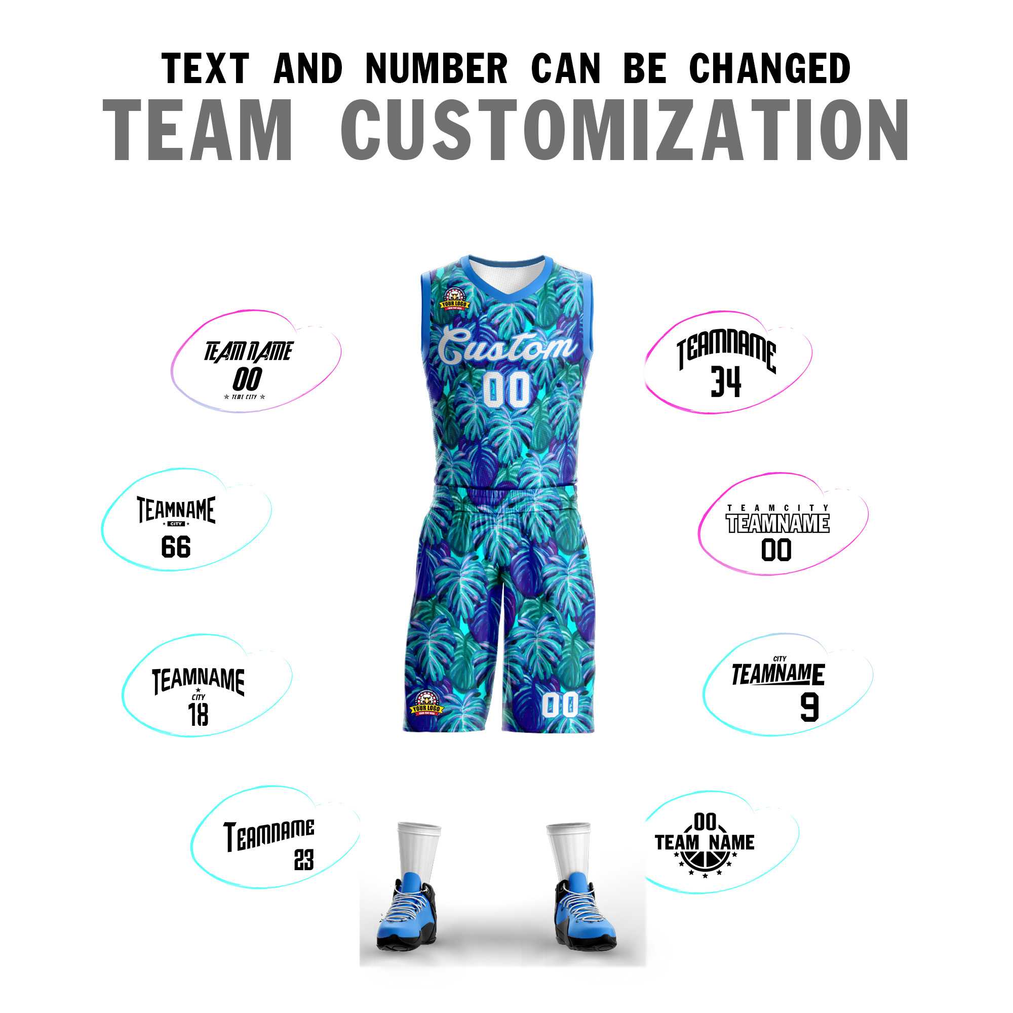 Custom Blue White-Powder Blue Graffiti Pattern Kits Mesh Basketball Jersey