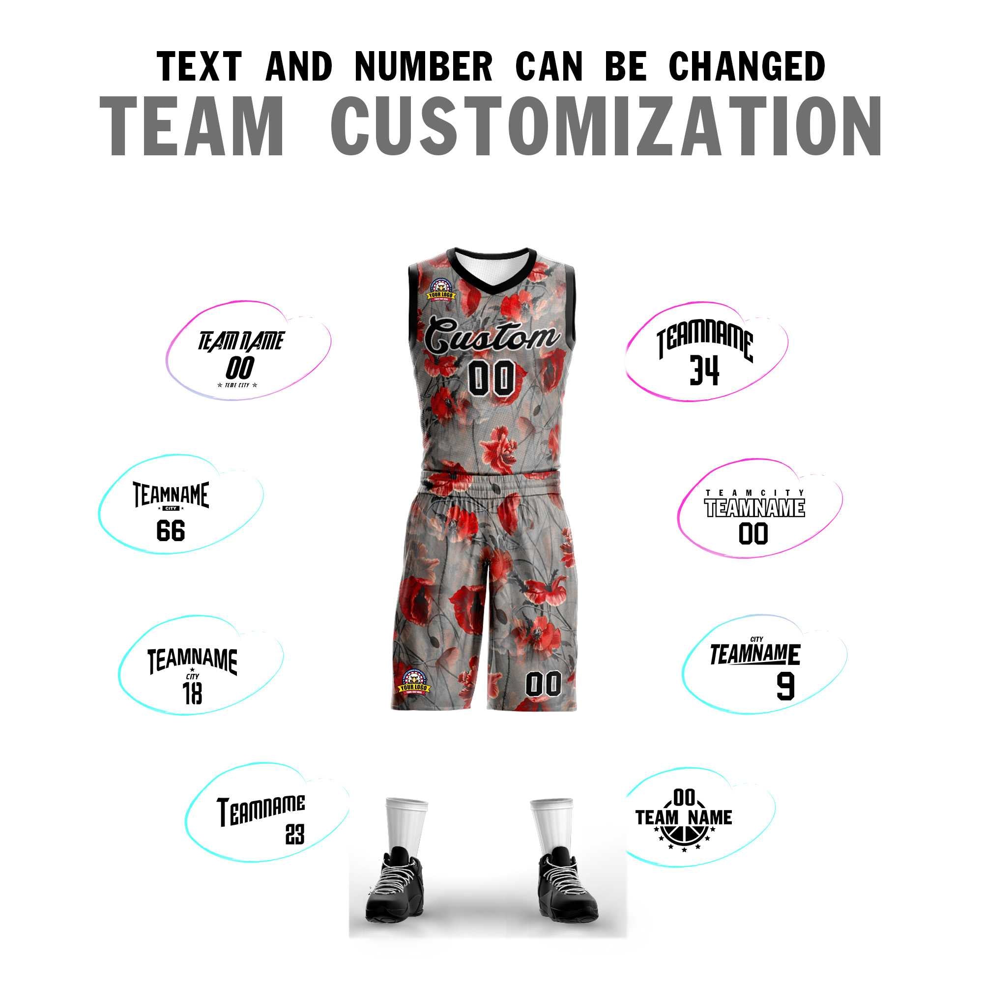 Custom Gray Black-White Graffiti Pattern Kits Mesh Basketball Jersey