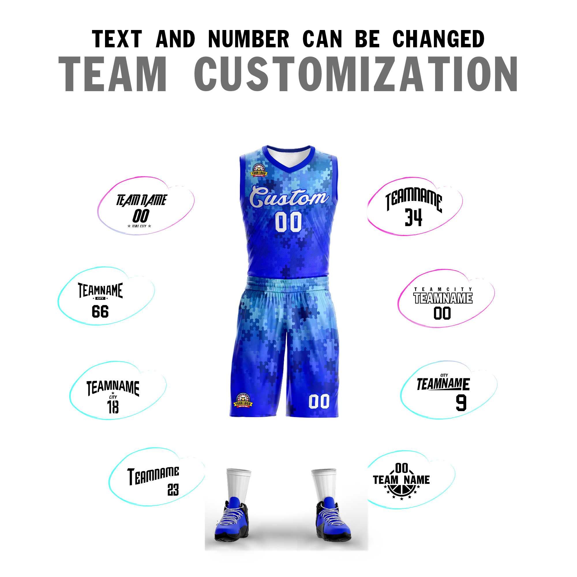 Custom Royal White-Royal Graffiti Pattern Kits Mesh Basketball Jersey