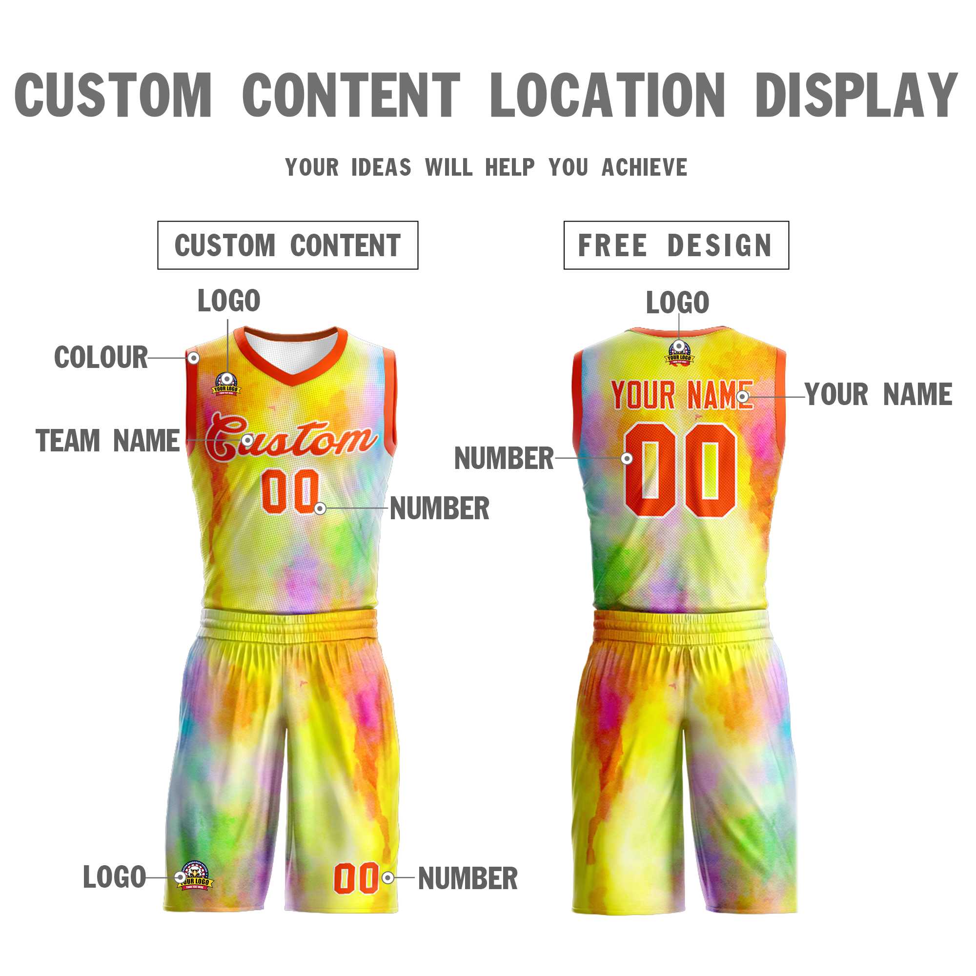 Custom Yellow Orange-White Graffiti Pattern Kits Mesh Basketball Jersey