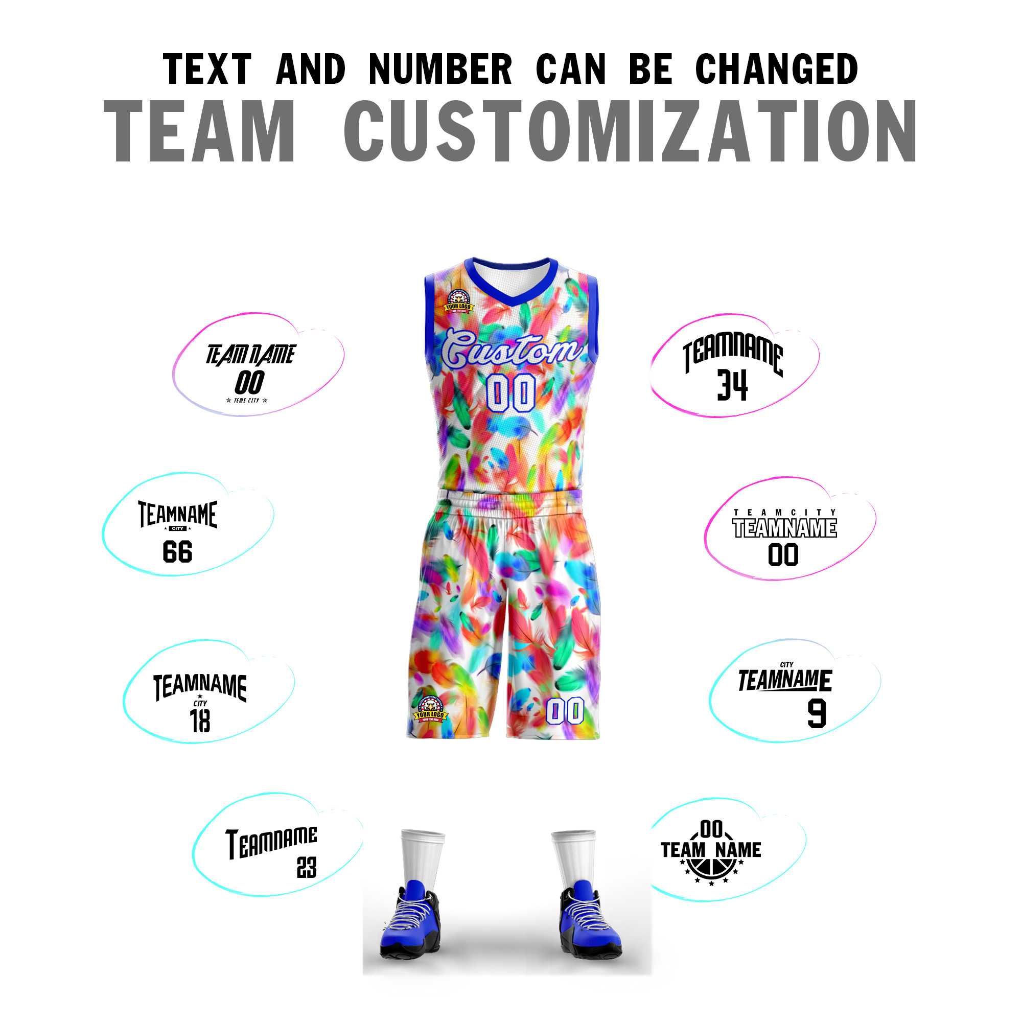 Custom White White-Royal Graffiti Pattern Kits Mesh Basketball Jersey