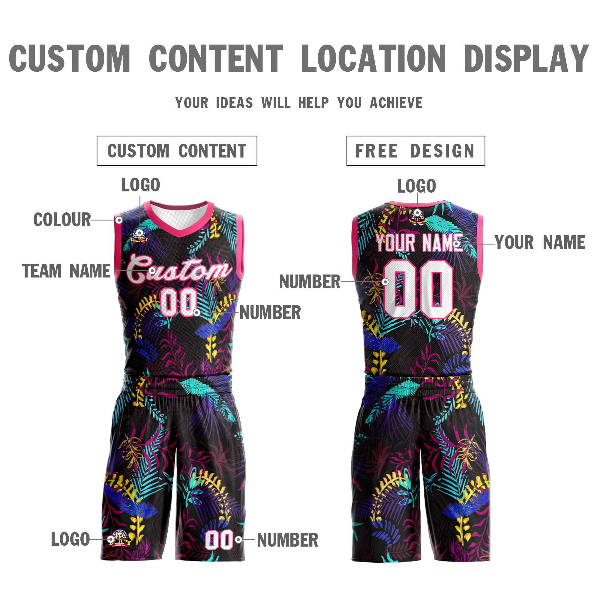 Custom Black White-Pink Graffiti Pattern Kits Mesh Basketball Jersey