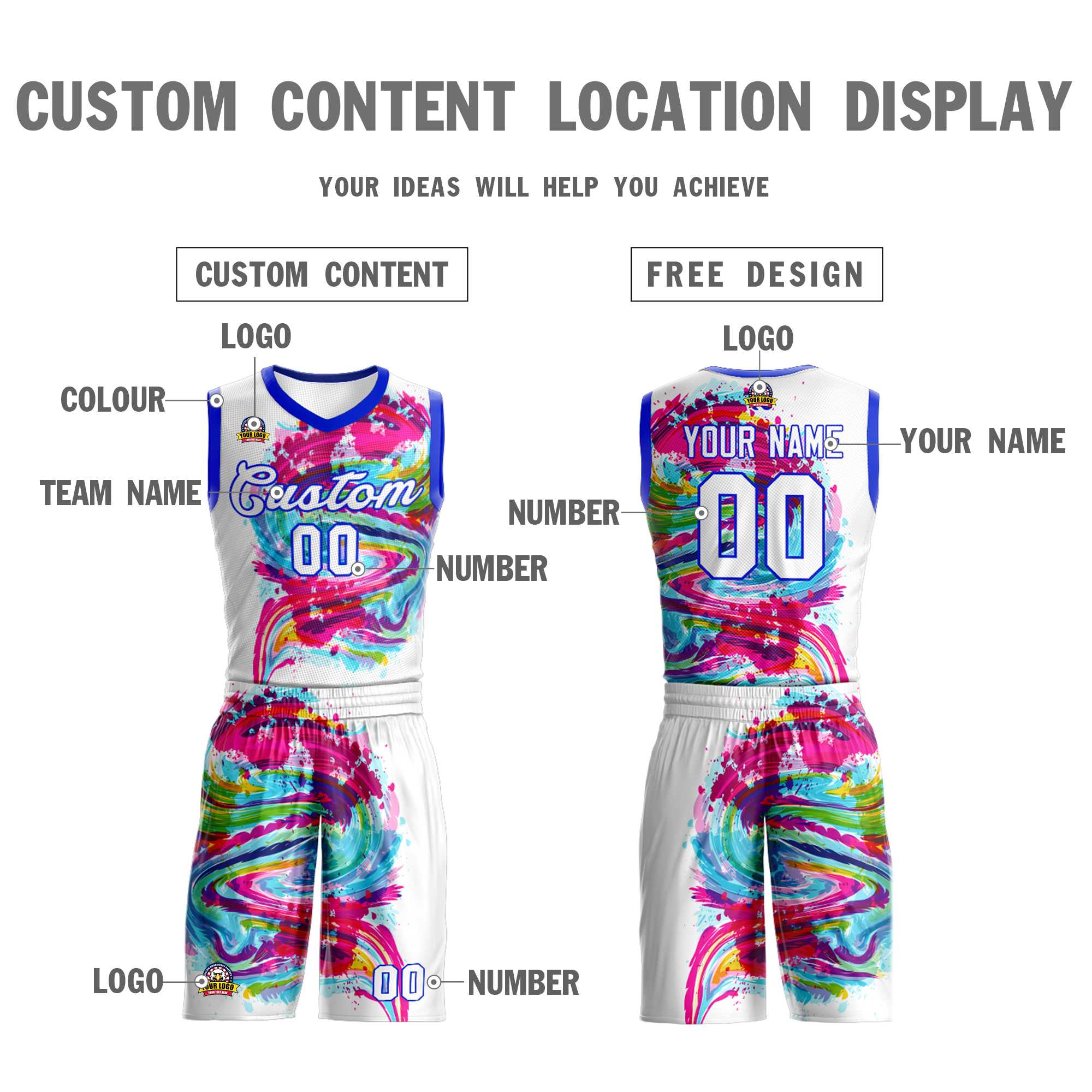 Custom White White-Royal Graffiti Pattern Kits Mesh Basketball Jersey