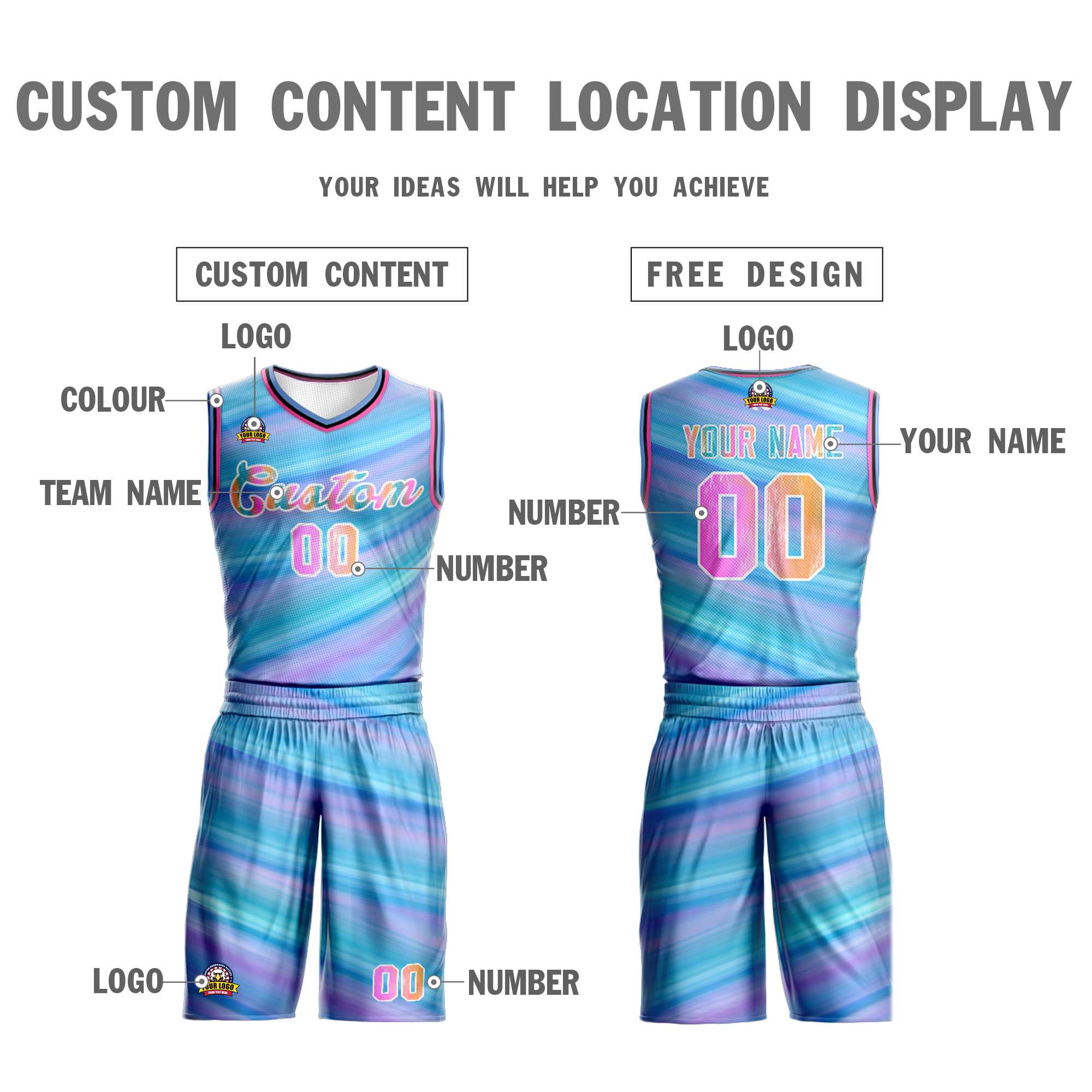 Custom Light Blue White Graffiti Pattern Kits Mesh Basketball Jersey