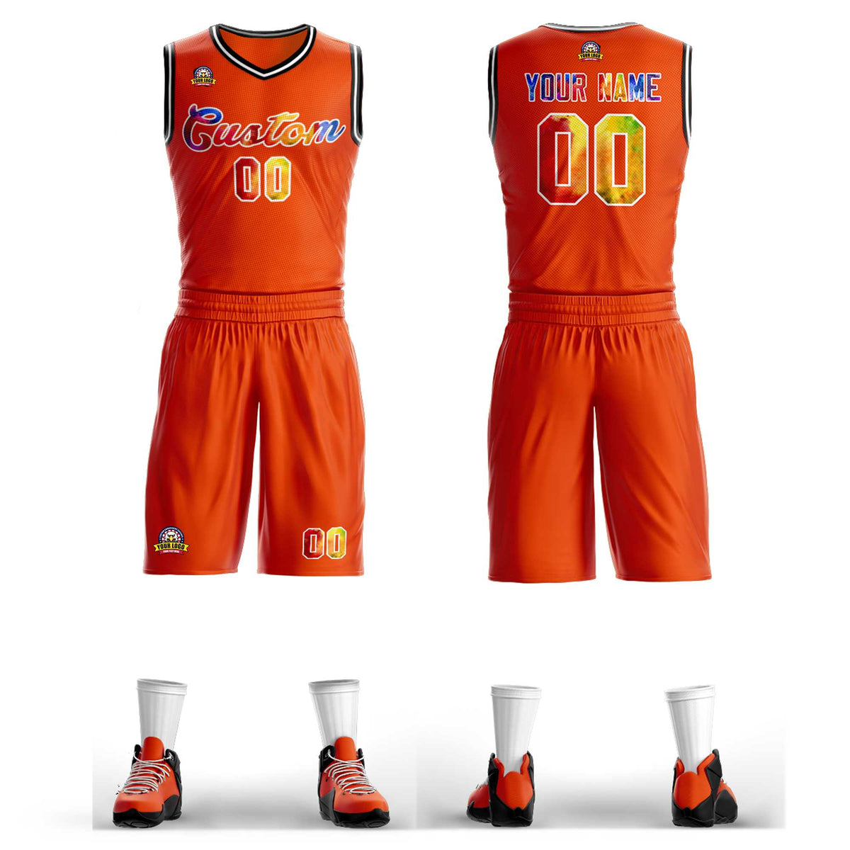Custom Orange White Graffiti Pattern Kits Mesh Basketball Jersey