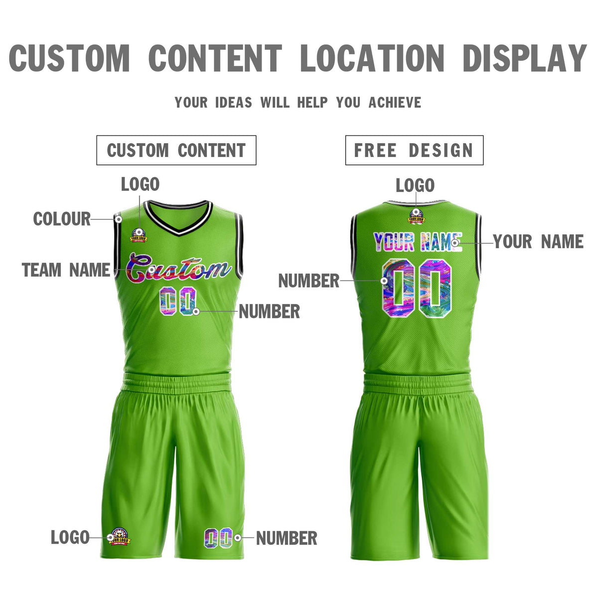 Custom Neon Green White Graffiti Pattern Kits Mesh Basketball Jersey
