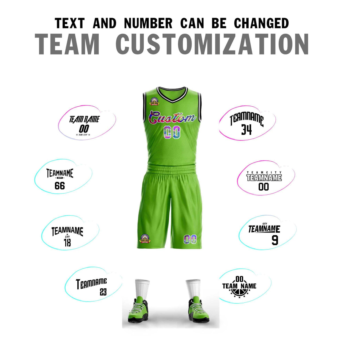 Custom Neon Green White Graffiti Pattern Kits Mesh Basketball Jersey