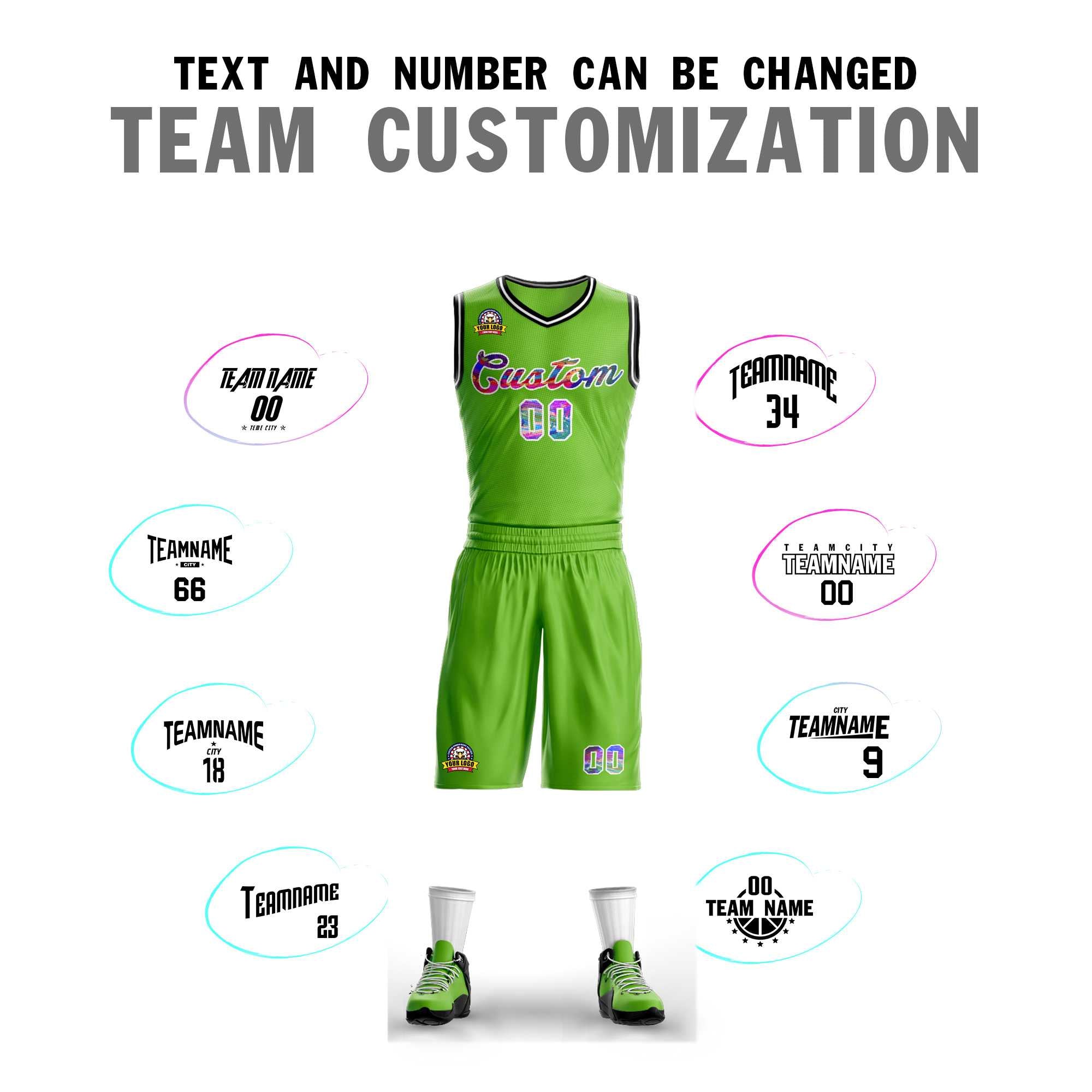 Custom Neon Green White Graffiti Pattern Kits Mesh Basketball Jersey