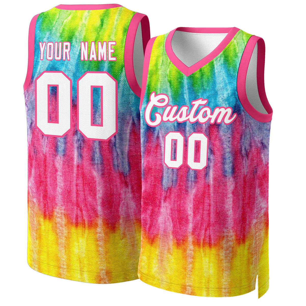 Benutzerdefinierte Rosa Weiß-Rosa Graffiti Muster Tops Mesh Basketball Jersey