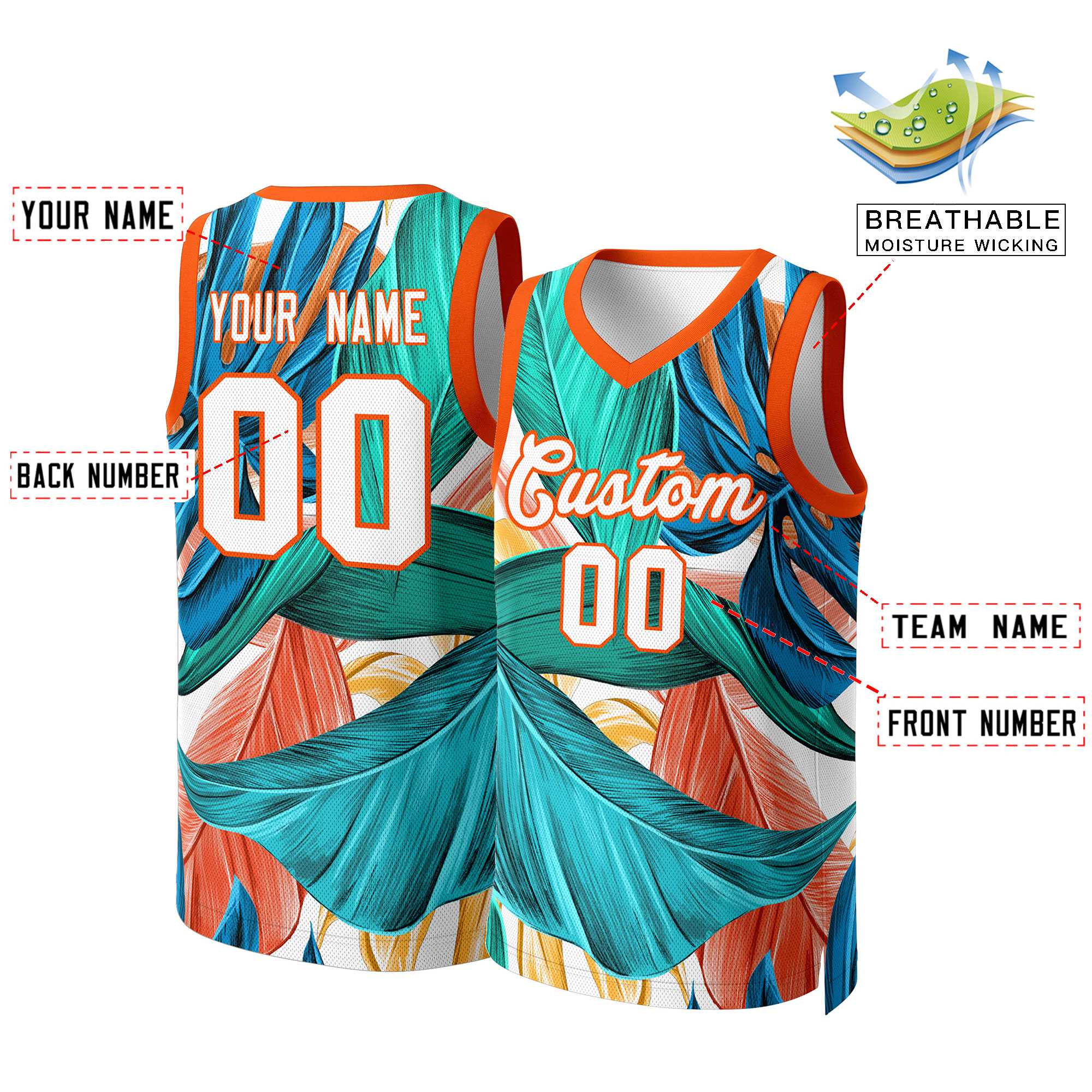 Custom Green White-Orange Graffiti Pattern Tops Mesh Basketball Jersey