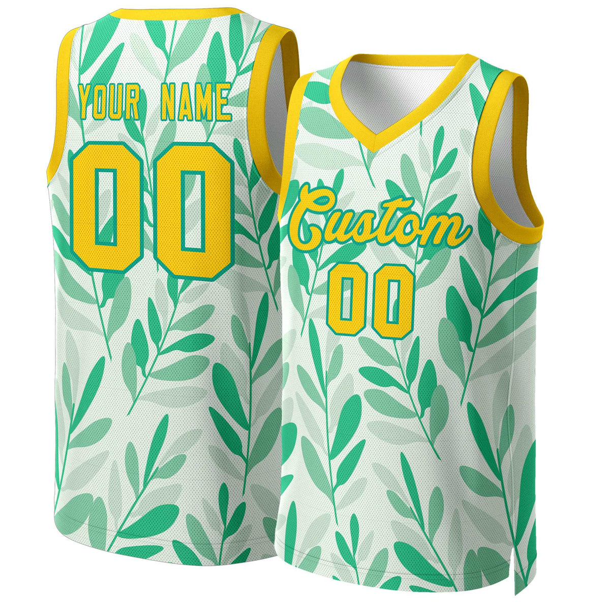 Benutzerdefinierte Grün Gelb-Gelb Graffiti Muster Tops Mesh Basketball Jersey