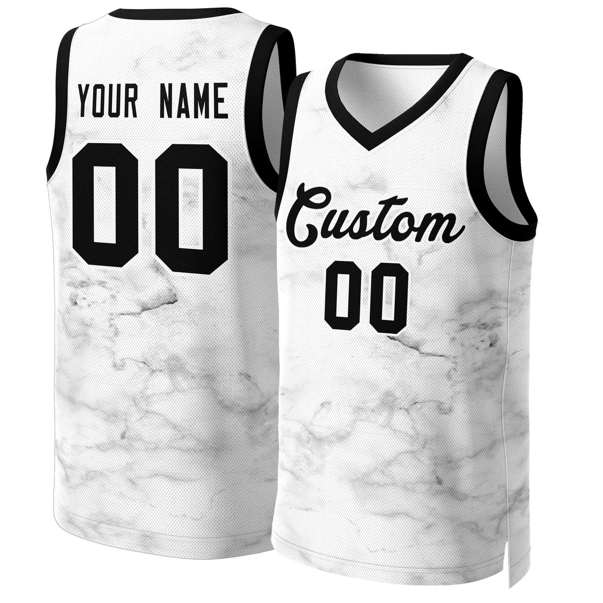 Benutzerdefinierte weiß schwarz-weiß Graffiti Muster Tops Mesh Basketball Jersey
