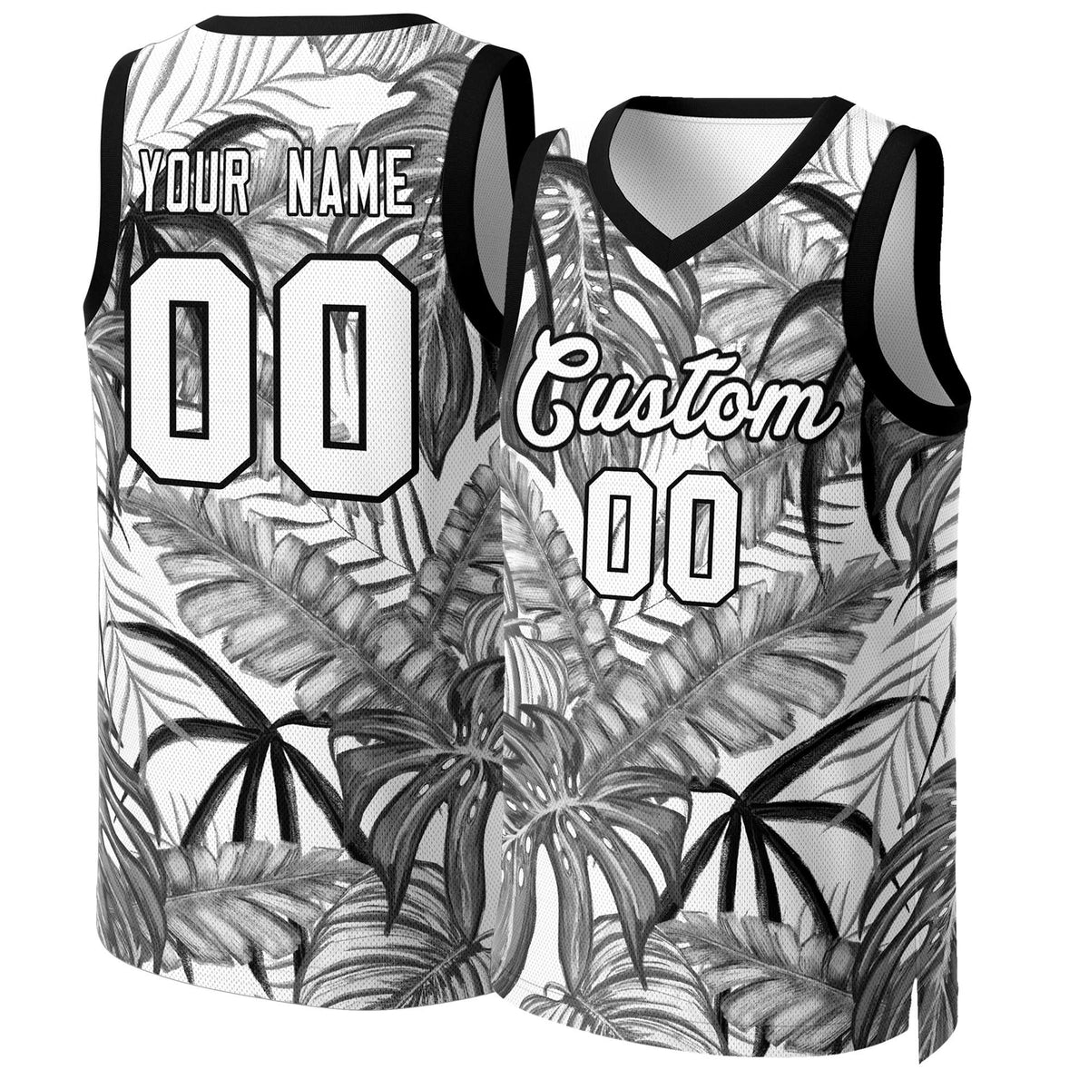 Benutzerdefinierte schwarz weiß-schwarz Graffiti Muster Tops Mesh Basketball Jersey