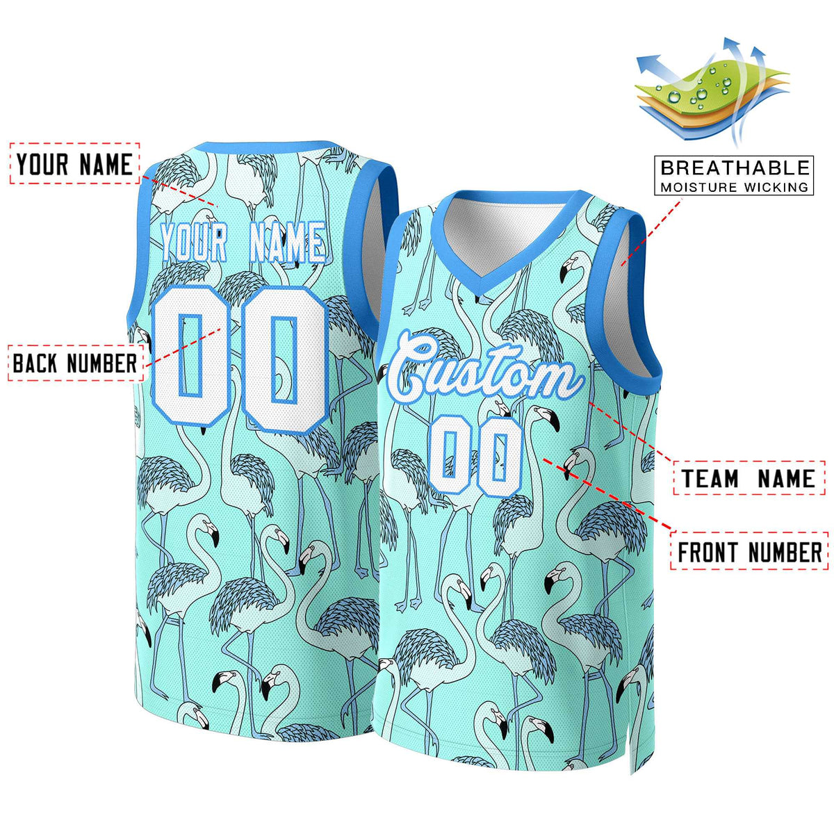 Benutzerdefinierte Aqua Weiß-Pulver Blau Graffiti Muster Tops Mesh Basketball Jersey