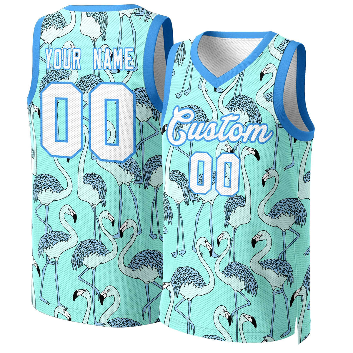 Benutzerdefinierte Aqua Weiß-Pulver Blau Graffiti Muster Tops Mesh Basketball Jersey