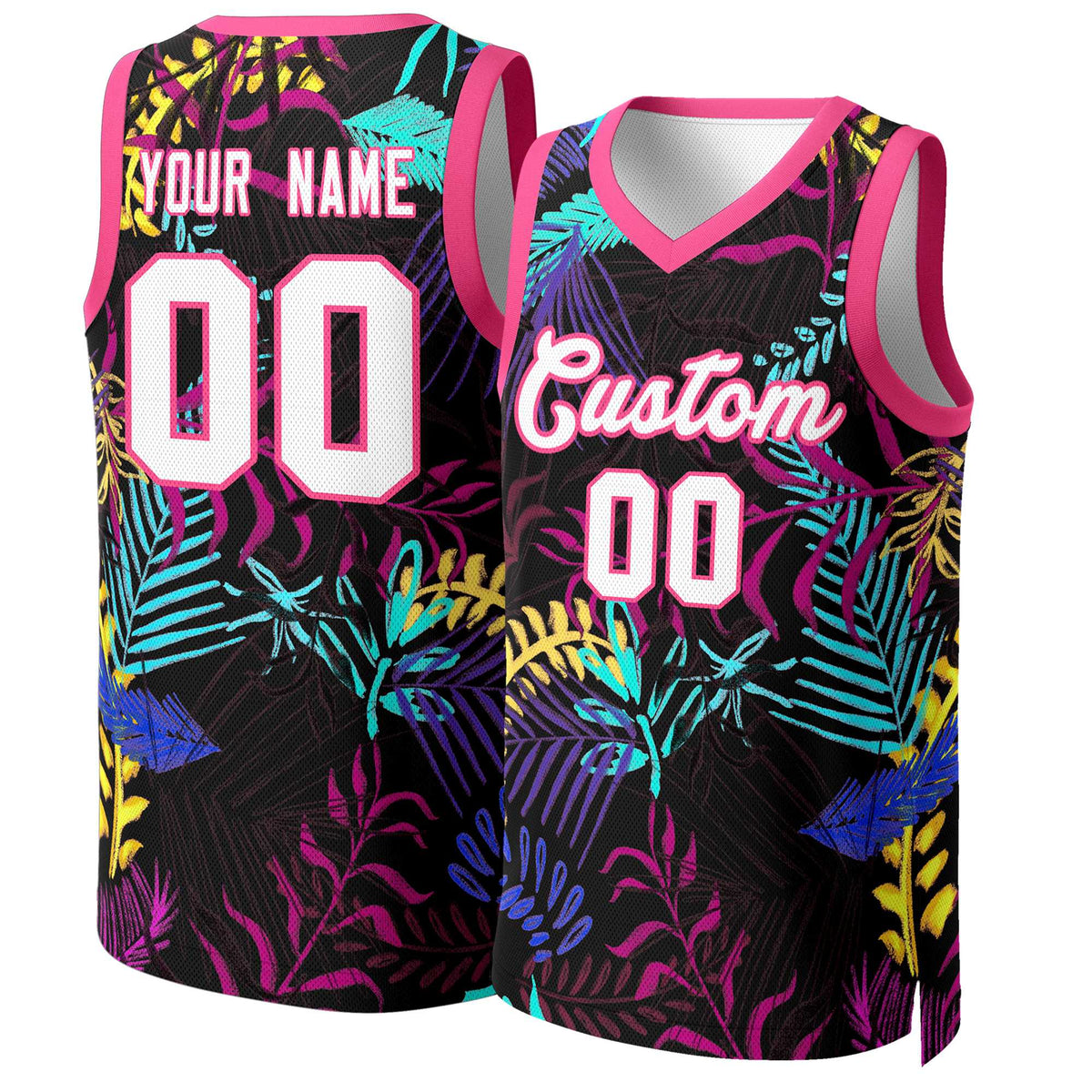 Benutzerdefinierte schwarz weiß-rosa Graffiti Muster Tops Mesh Basketball Jersey