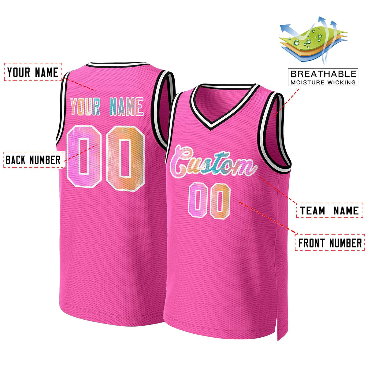 Benutzerdefinierte Rosa Graffiti-Weiß Graffiti Muster Tops Mesh Basketball Jersey