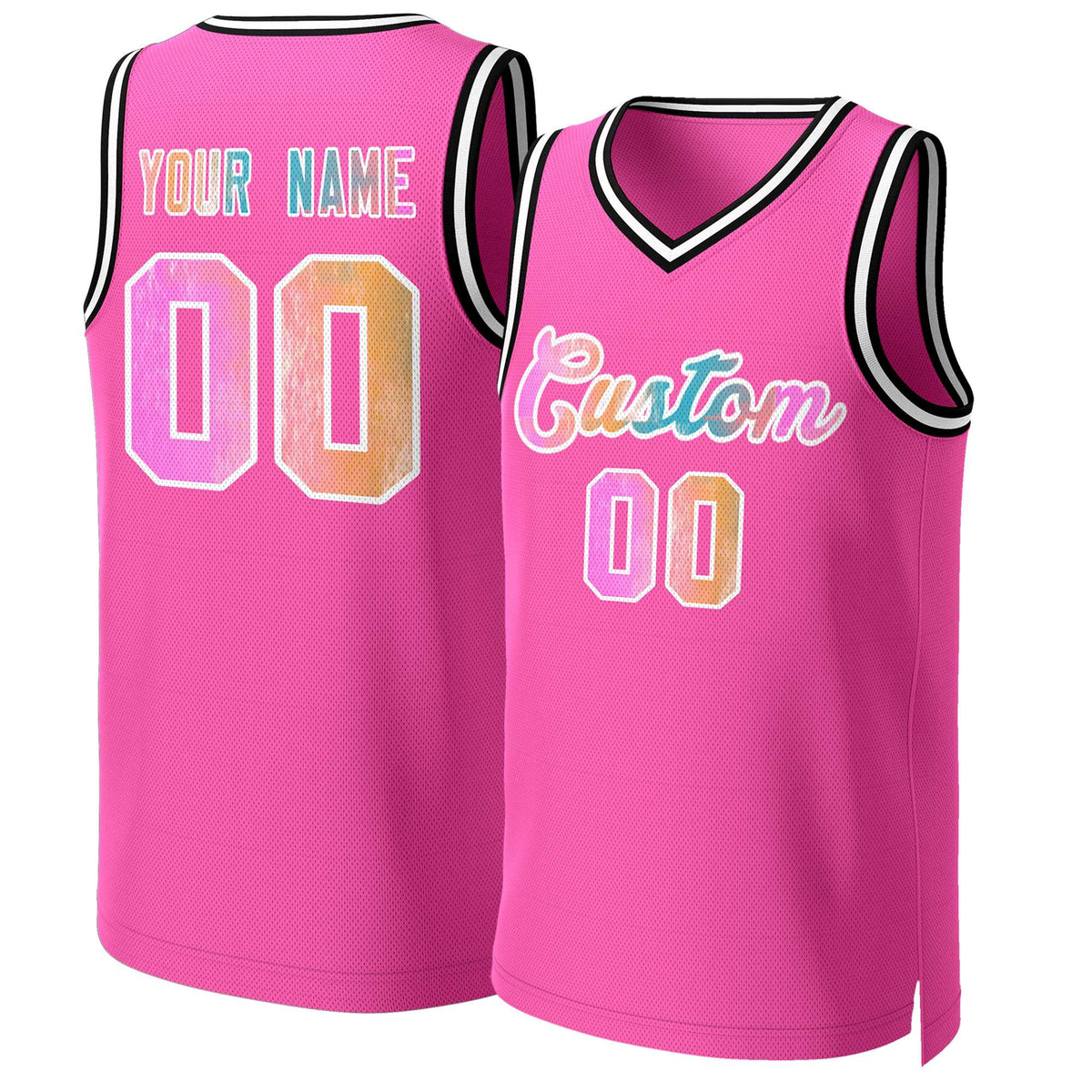 Benutzerdefinierte Rosa Graffiti-Weiß Graffiti Muster Tops Mesh Basketball Jersey
