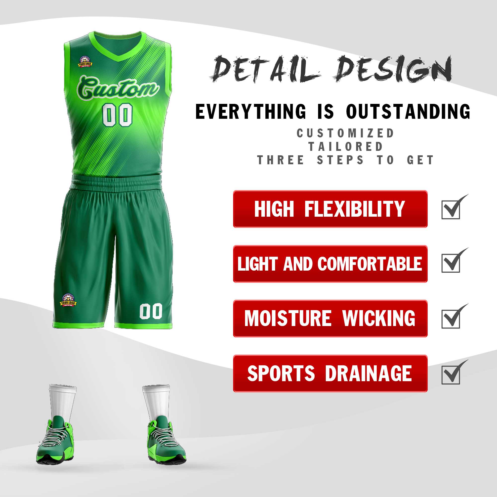 Custom Green White-Green Gradient Fashion Kits Slash Basketball Jersey