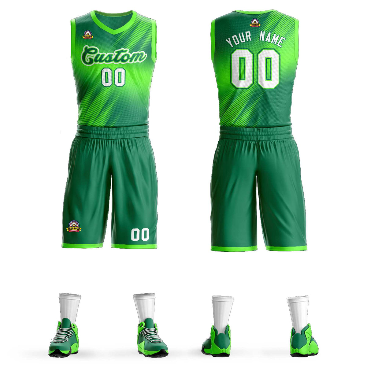 Maillot de basket-ball Slash personnalisé dégradé vert blanc-vert