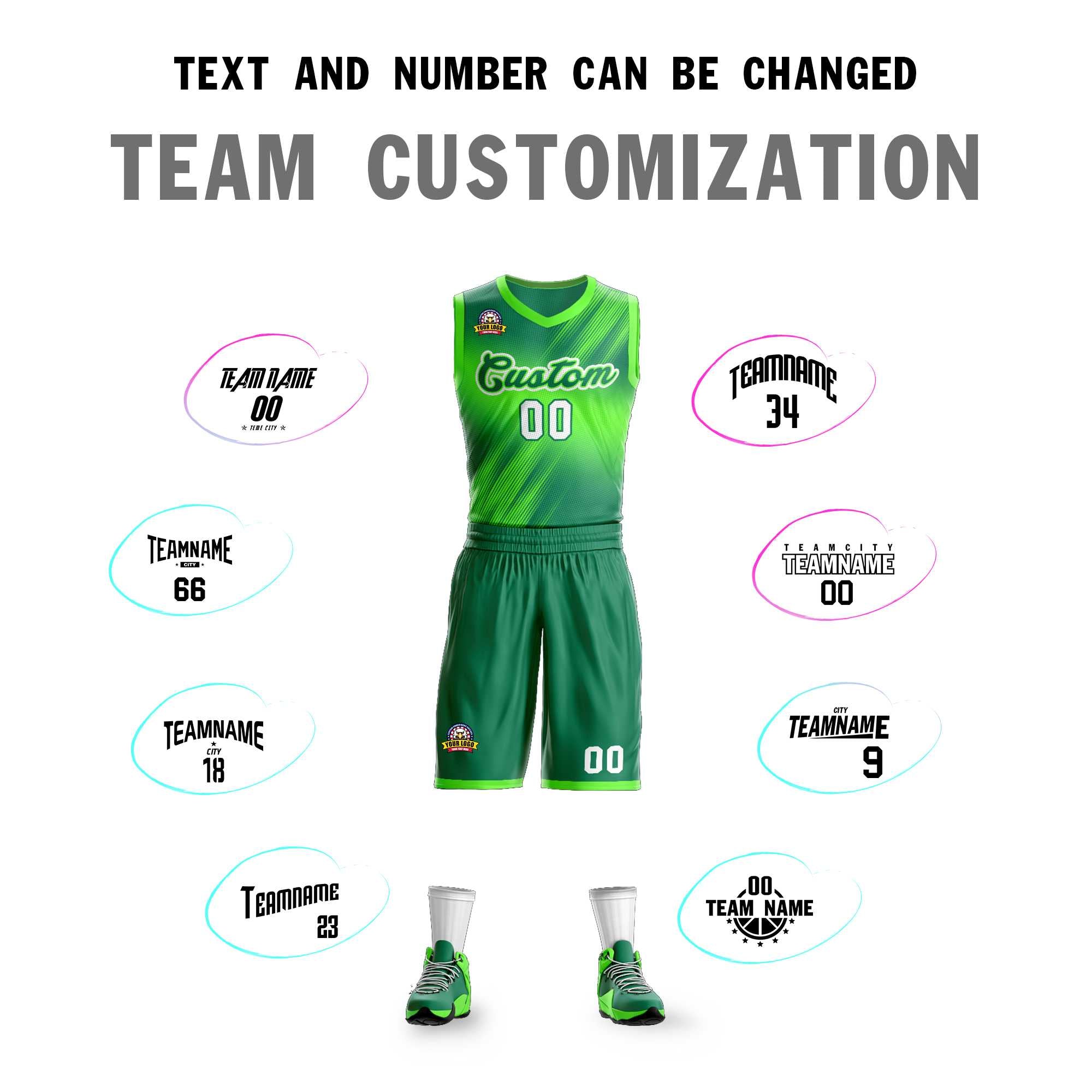 Custom Green White-Green Gradient Fashion Kits Slash Basketball Jersey