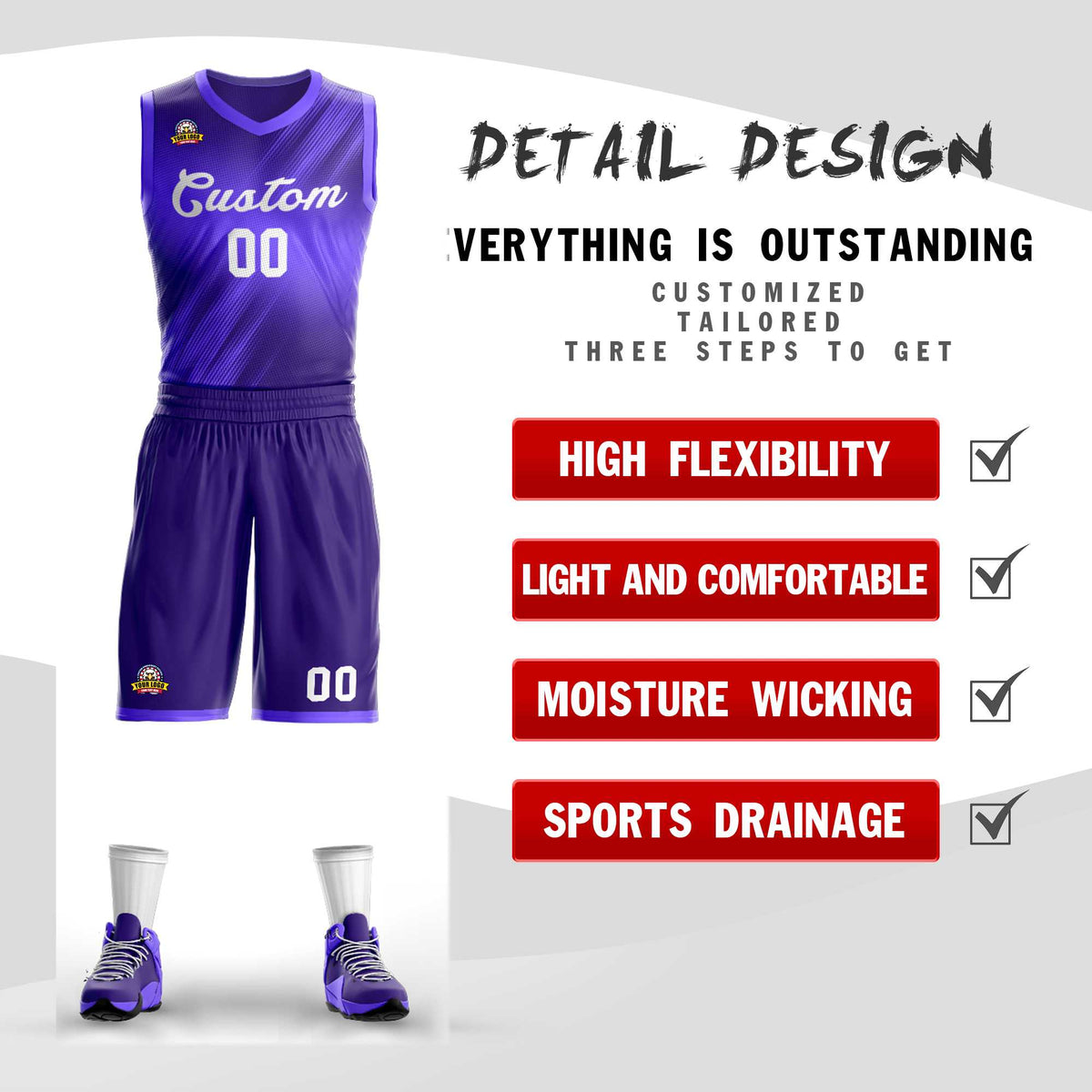 Custom Purple White Gradient Fashion Kits Slash Basketball Jersey