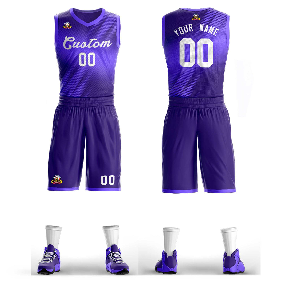Custom Purple White Gradient Fashion Kits Slash Basketball Jersey