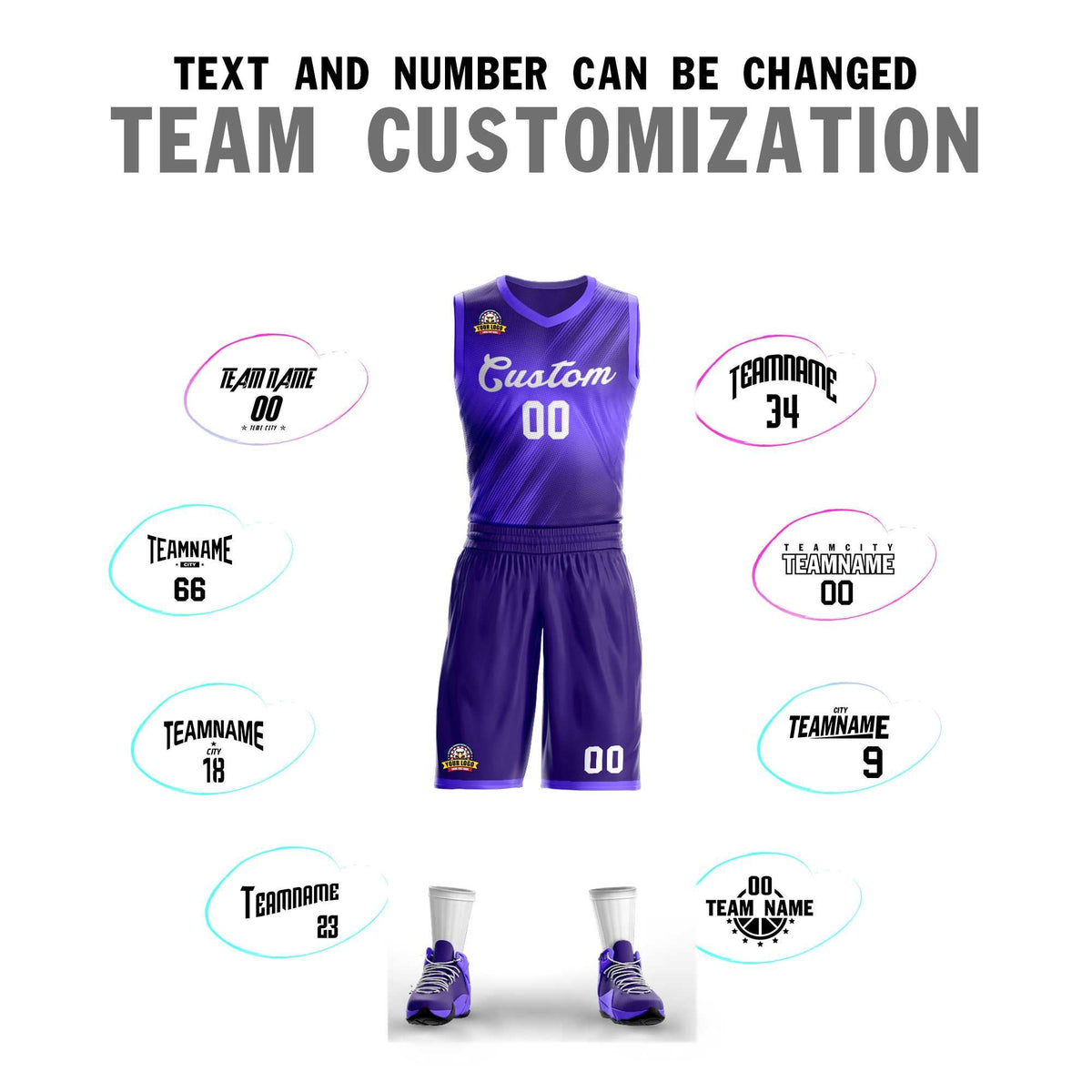 Custom Purple White Gradient Fashion Kits Slash Basketball Jersey