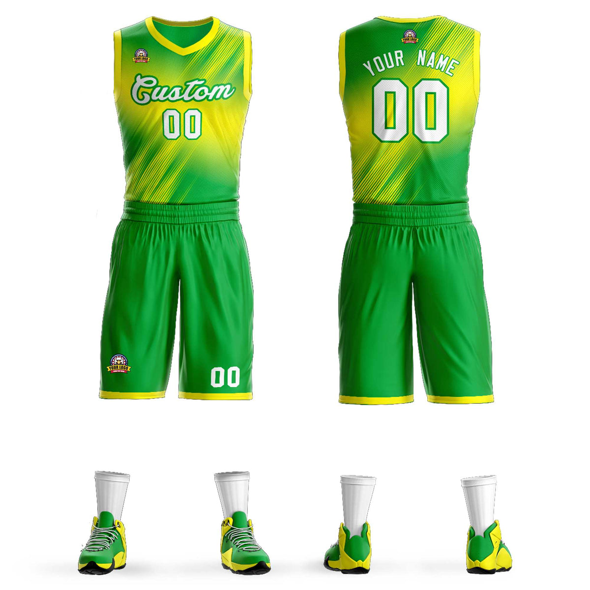 Maillot de basket-ball Slash personnalisé dégradé vert blanc-vert