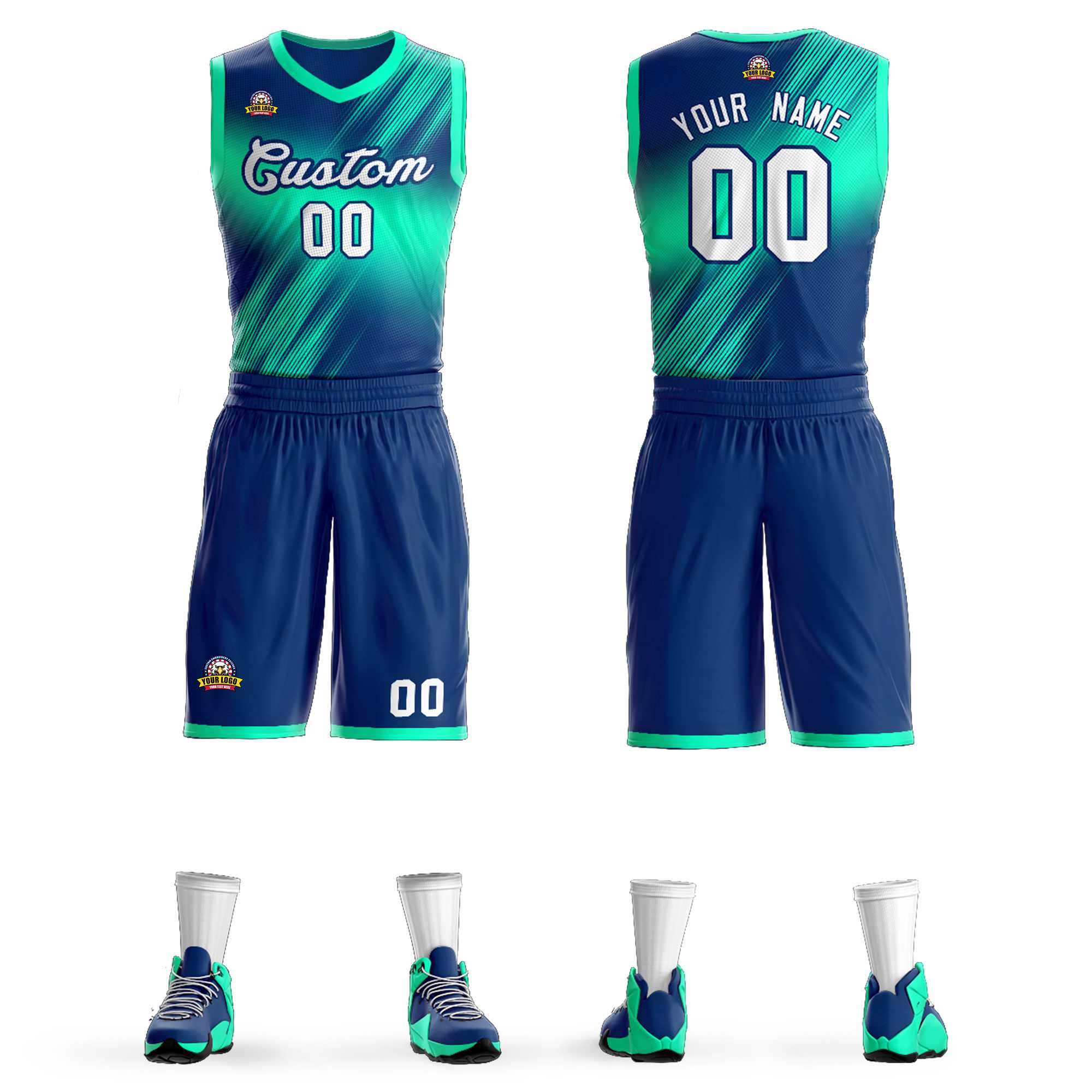 Custom Navy White-Navy Gradient Fashion Kits Slash Basketball Jersey