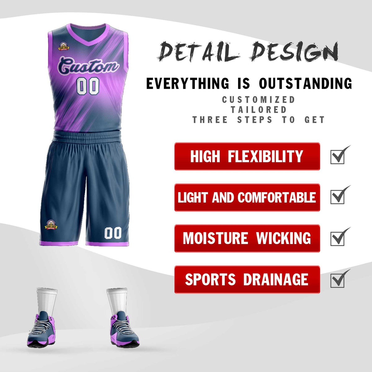 Custom Pink Navy-White Gradient Fashion Kits Slash Basketball Jersey