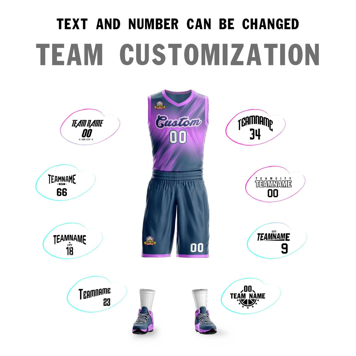 Custom Pink Navy-White Gradient Fashion Kits Slash Basketball Jersey